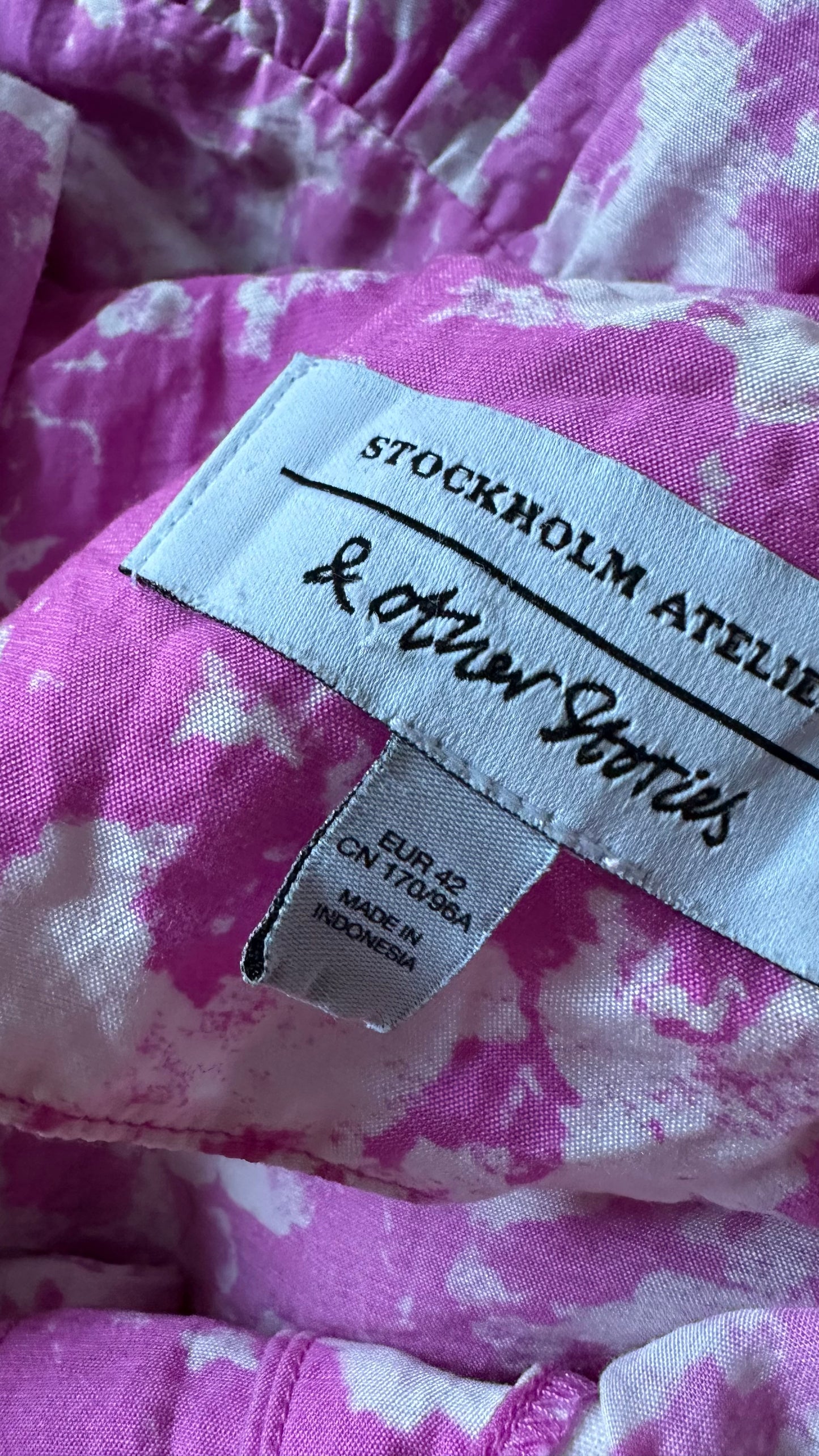 & other stories pink white cloud splatter print maxi long dress medium UK 12-14 vgc