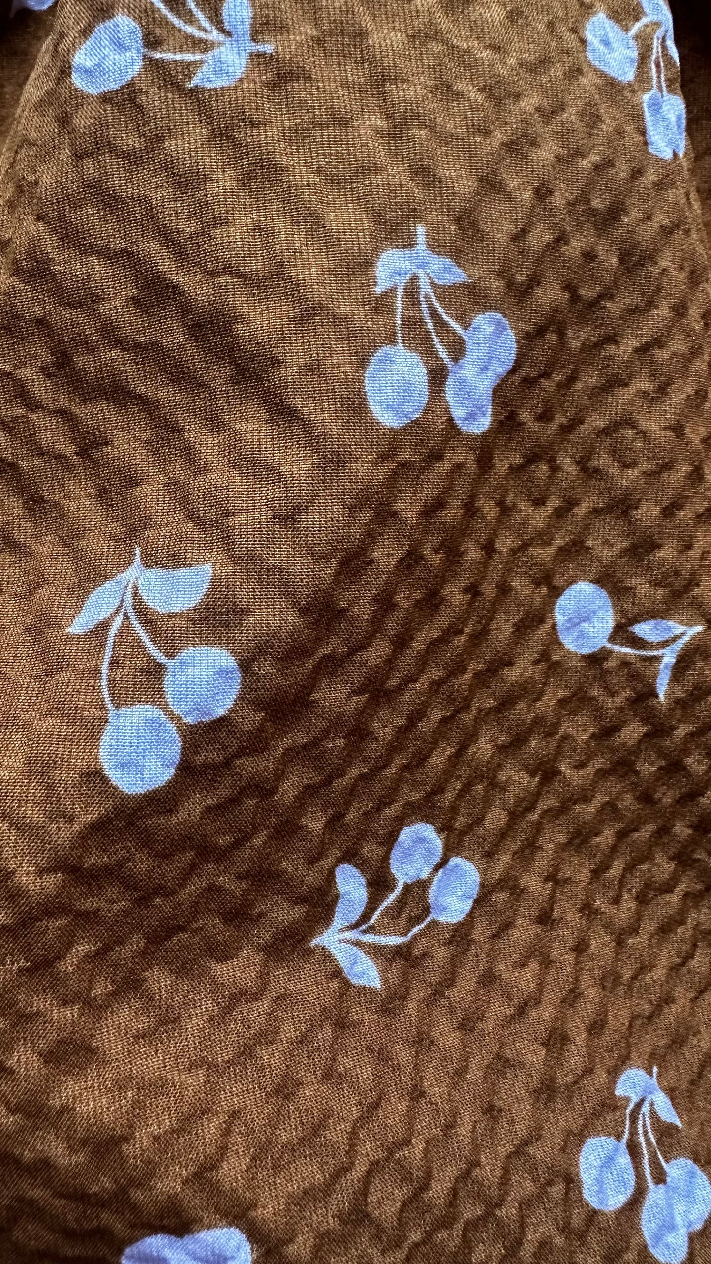 Nobody’s Child brown tan pink cherry print midi long dress medium UK 12 vgc