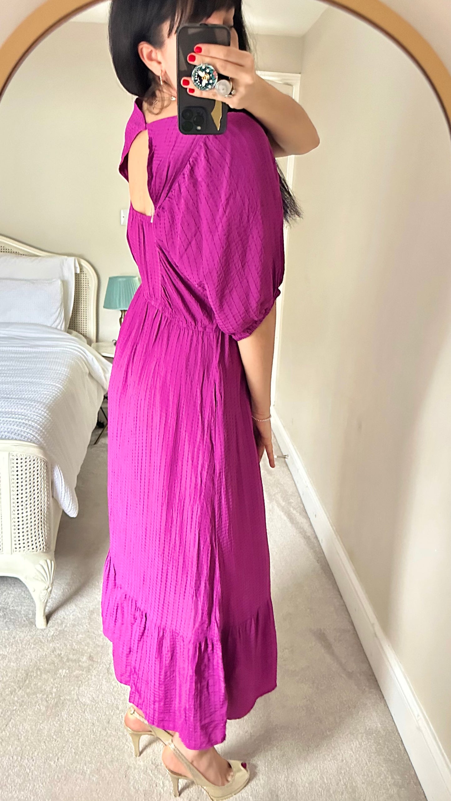 Oliver Bonas berry pink purple textured midi maxi dress extra large UK 14 vgc