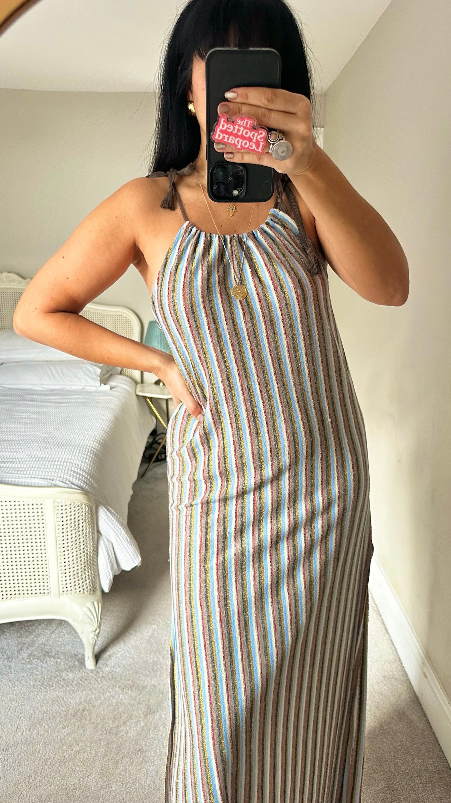 Zara light blue gold holiday long maxi shift dress small UK 8-10 vgc