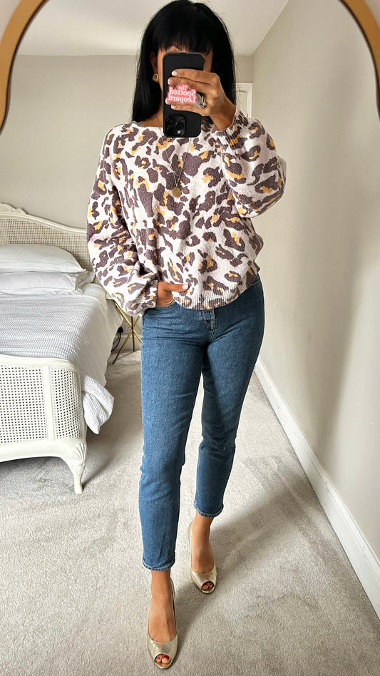 Oliver bonas lilac leopard animal print jumper large L UK 12-14 good used condition
