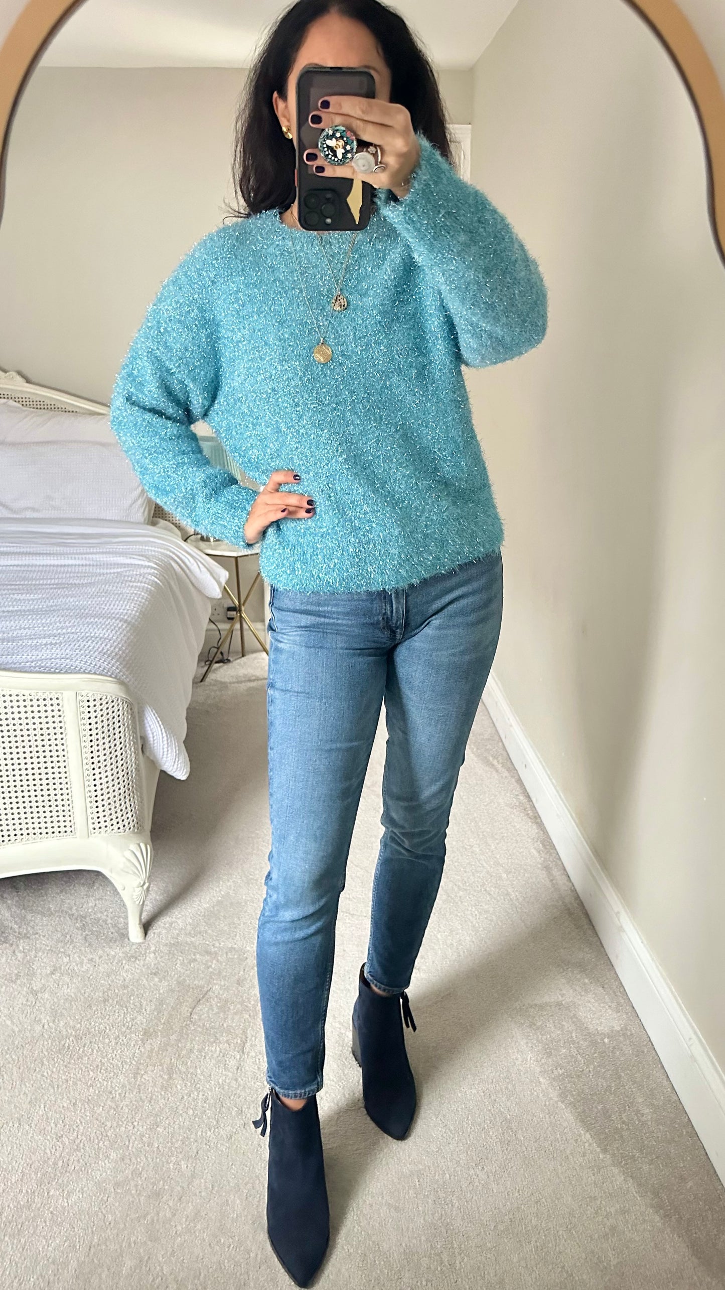 & other stories light blue turquoise sparkle tinsel Christmas party jumper vgc small medium UK 10