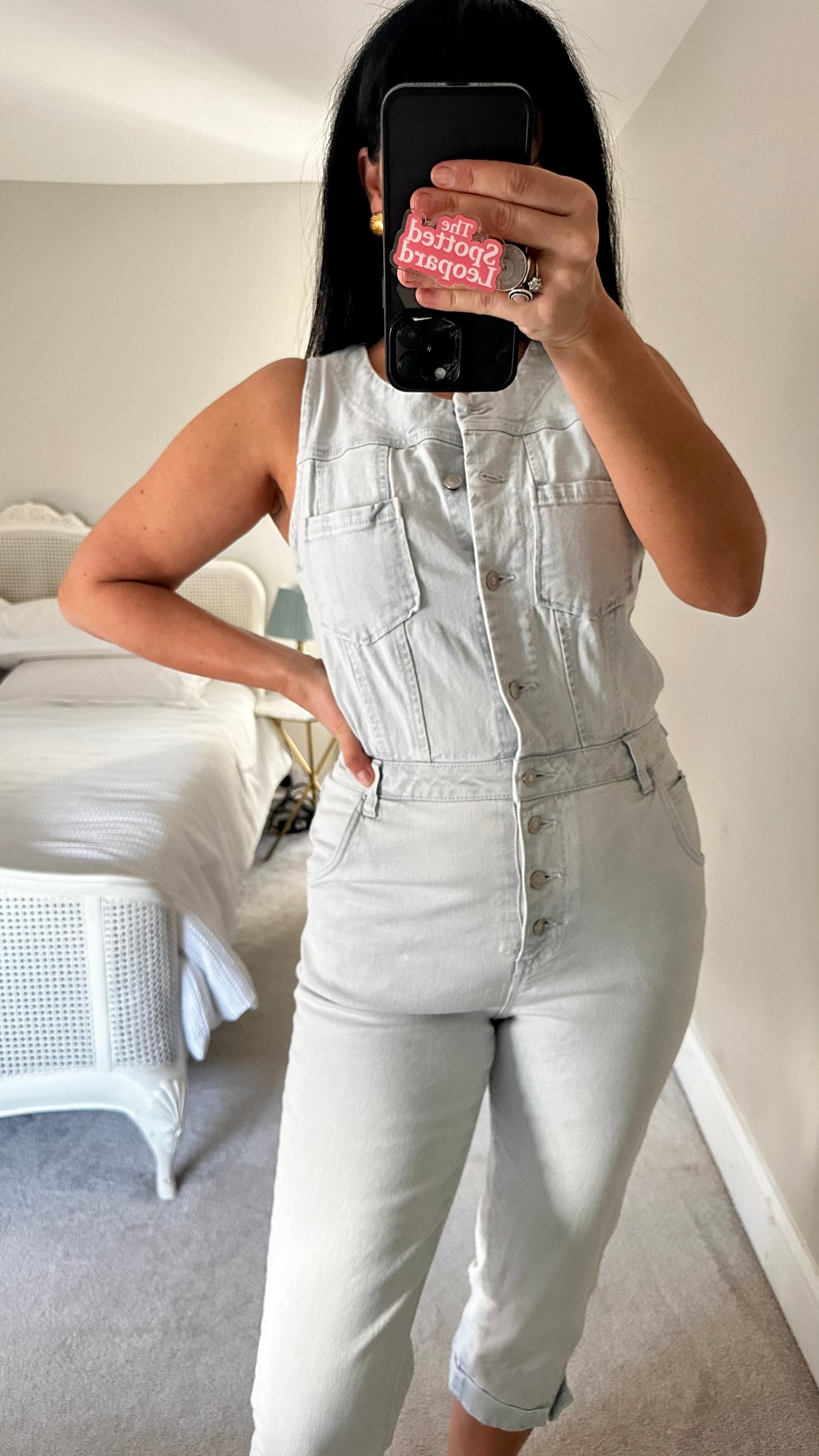 La Redoute light blue denim jumpsuit boilersuit playsuit small UK 8 vgc petite