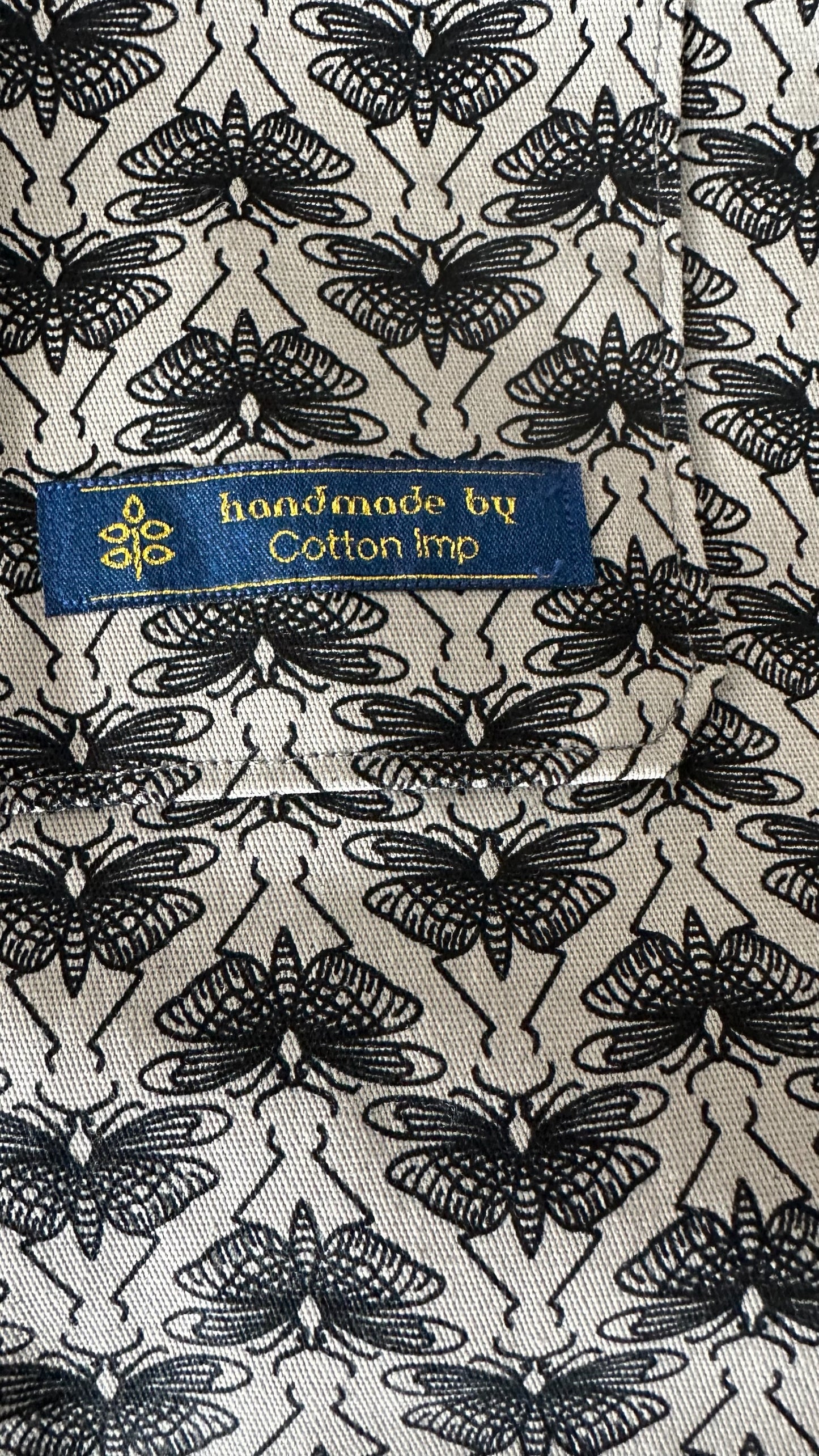 Handmade @ Cotton imp cream black moth butterfly print dungarees UK 12-14 vgc
