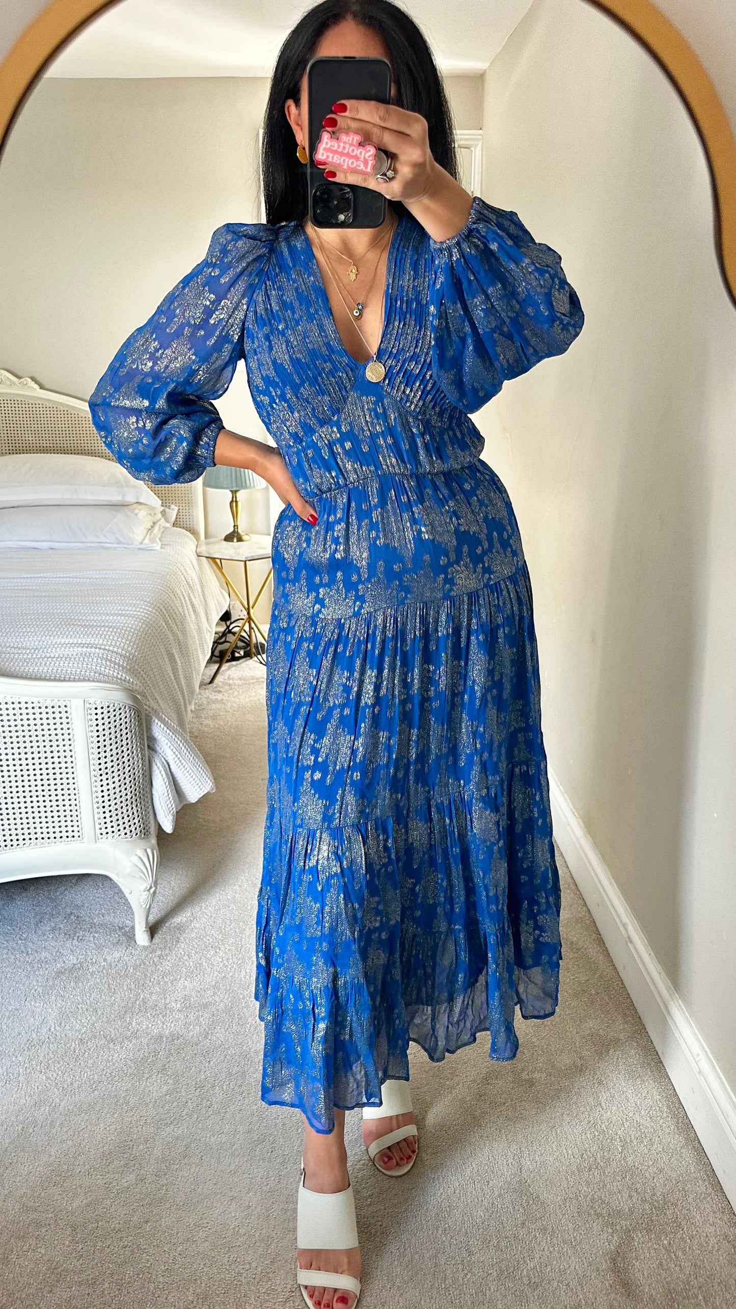 Oliver Bonas royal blue silver metallic maxi long dress UK 8 10 event vgc