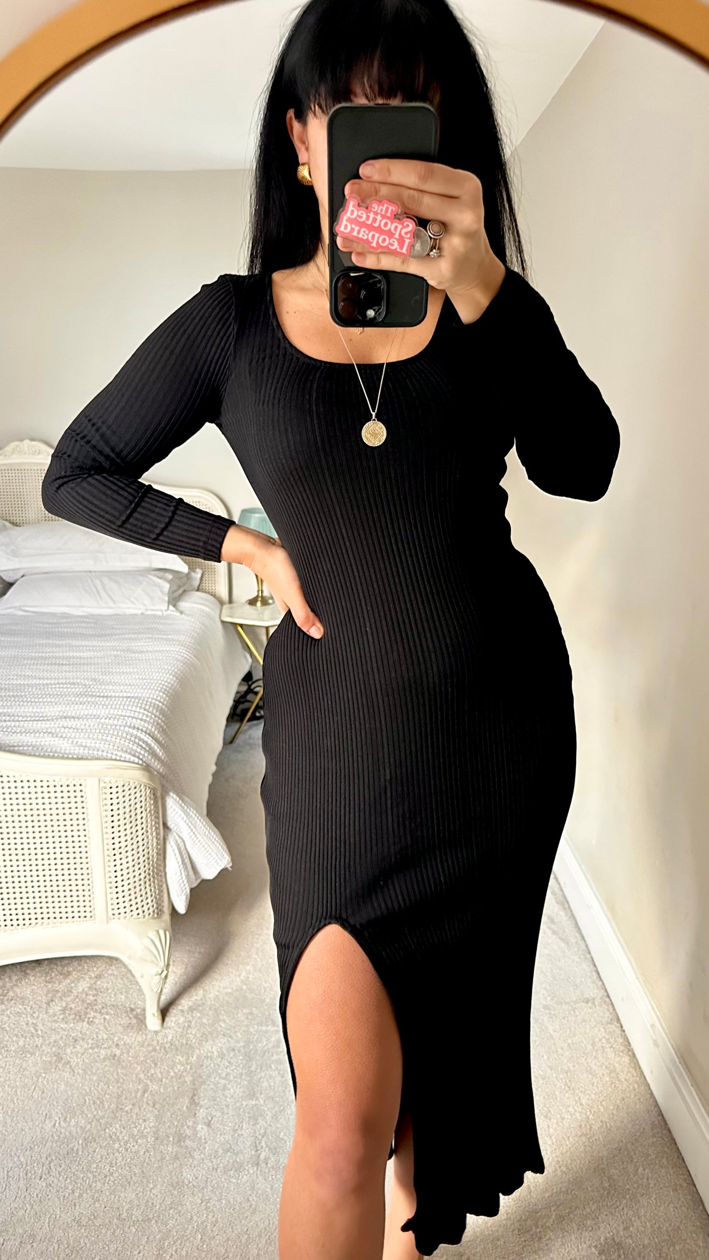 & other stories black ribbed side split midi dress small UK 8-10 vgc
