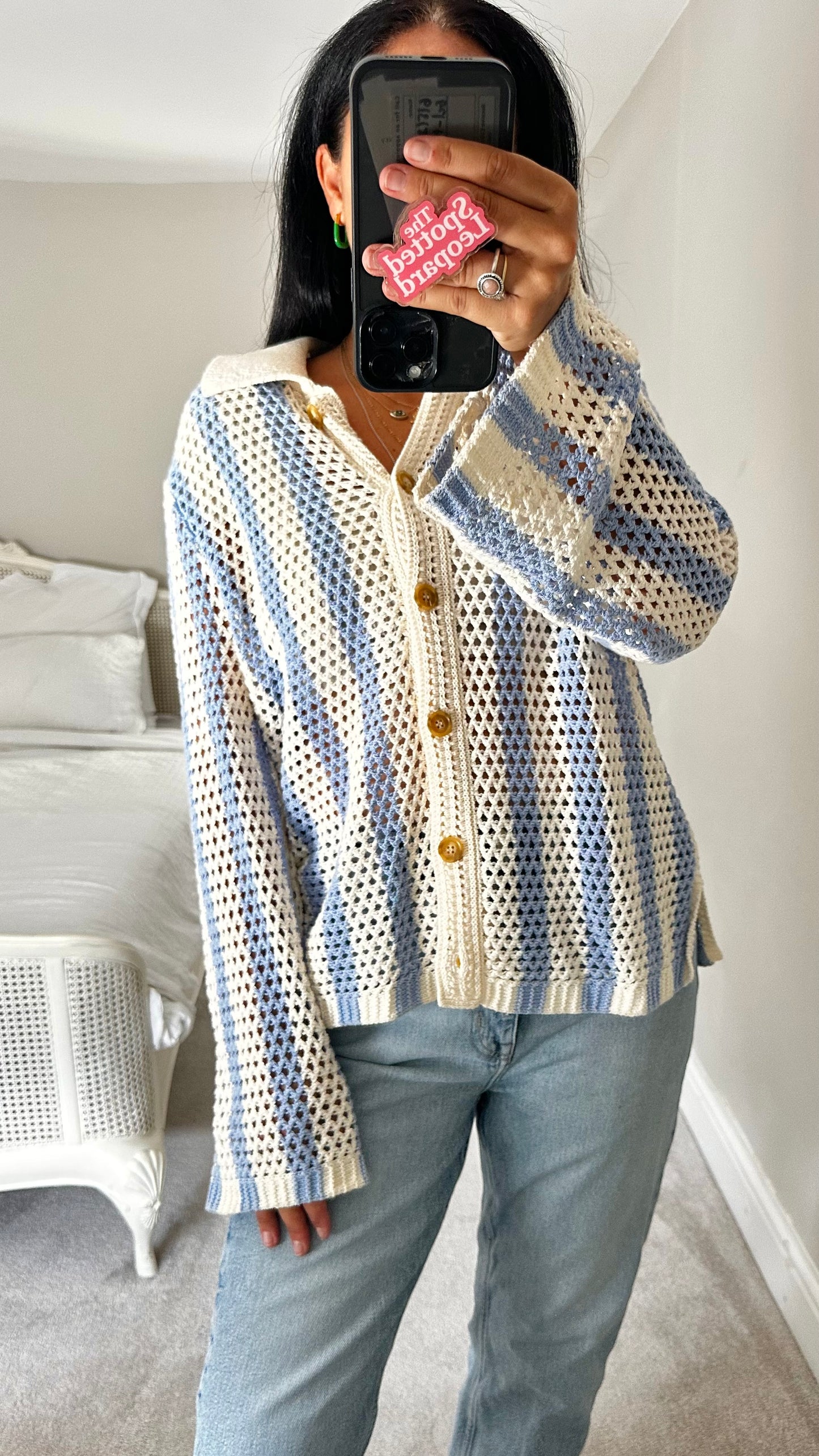 & other stories cream blue stripe net cardigan small medium UK 10-12 vgc