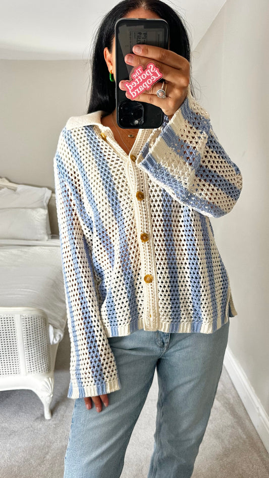 & other stories cream blue stripe net cardigan small medium UK 10-12 vgc