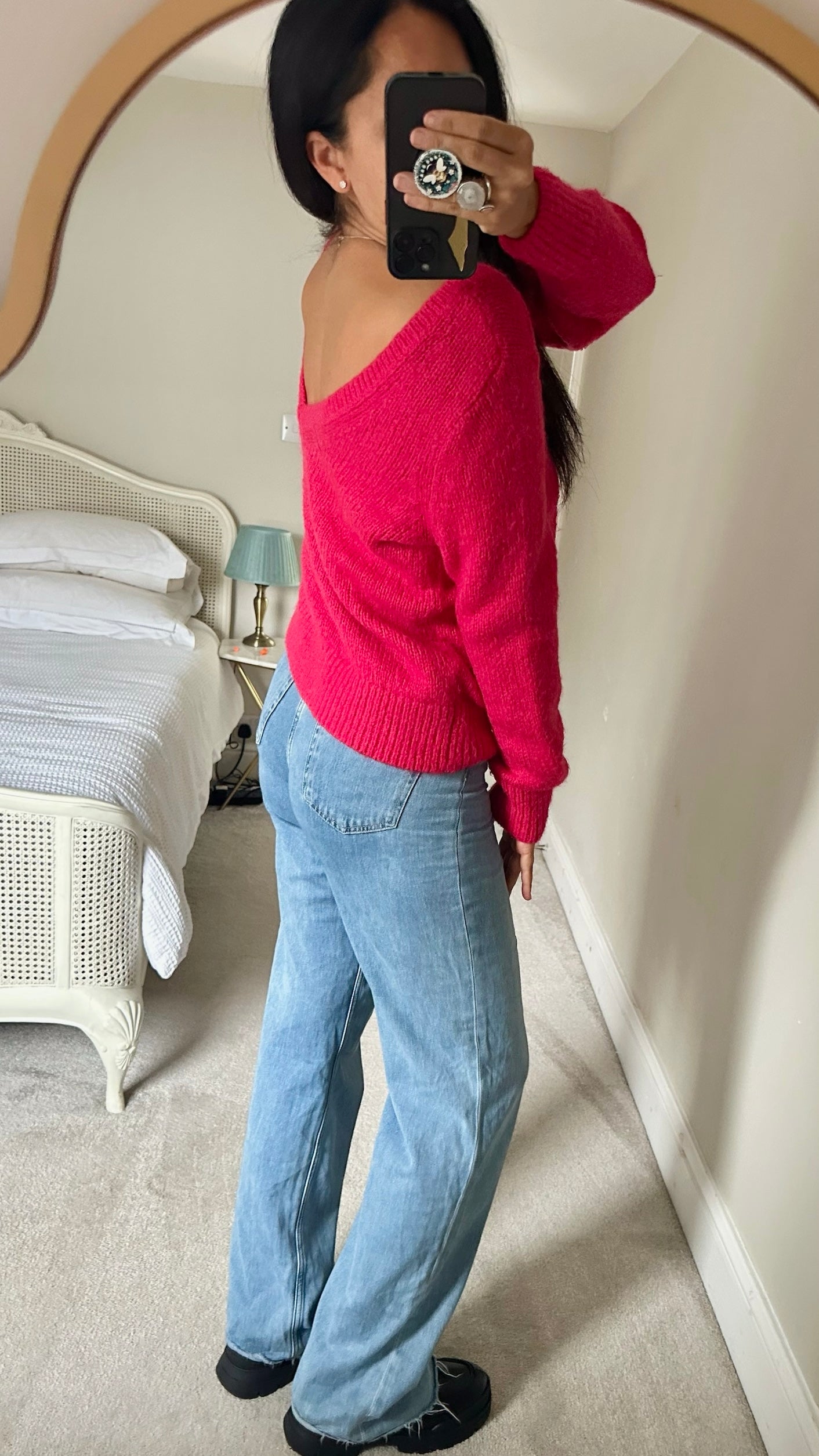 &Other stories fuchsia pink mohair blend scoop back neckline knitted jumper medium M UK 10 W25
