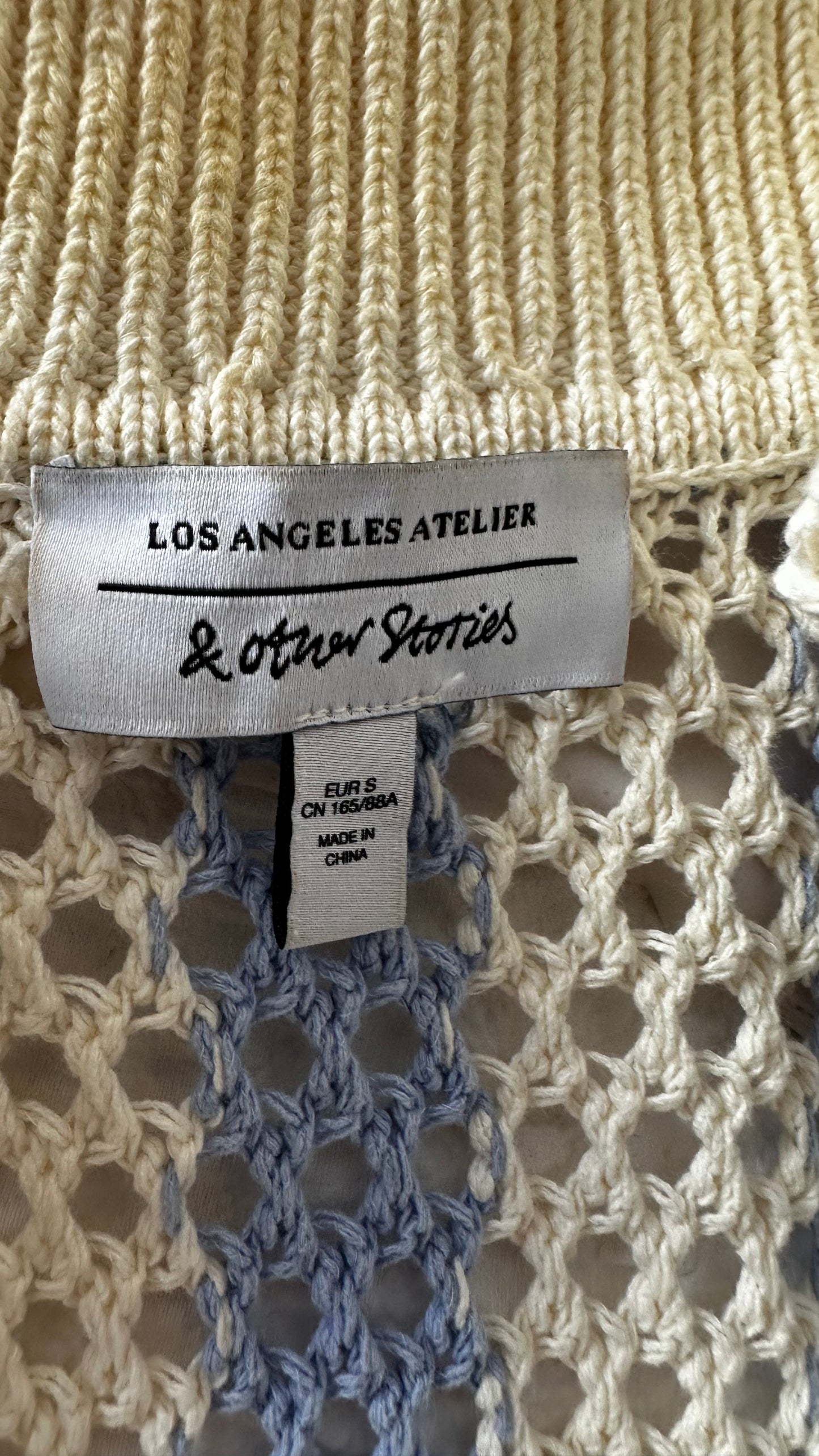 & other stories cream blue stripe net cardigan small medium UK 10-12 vgc