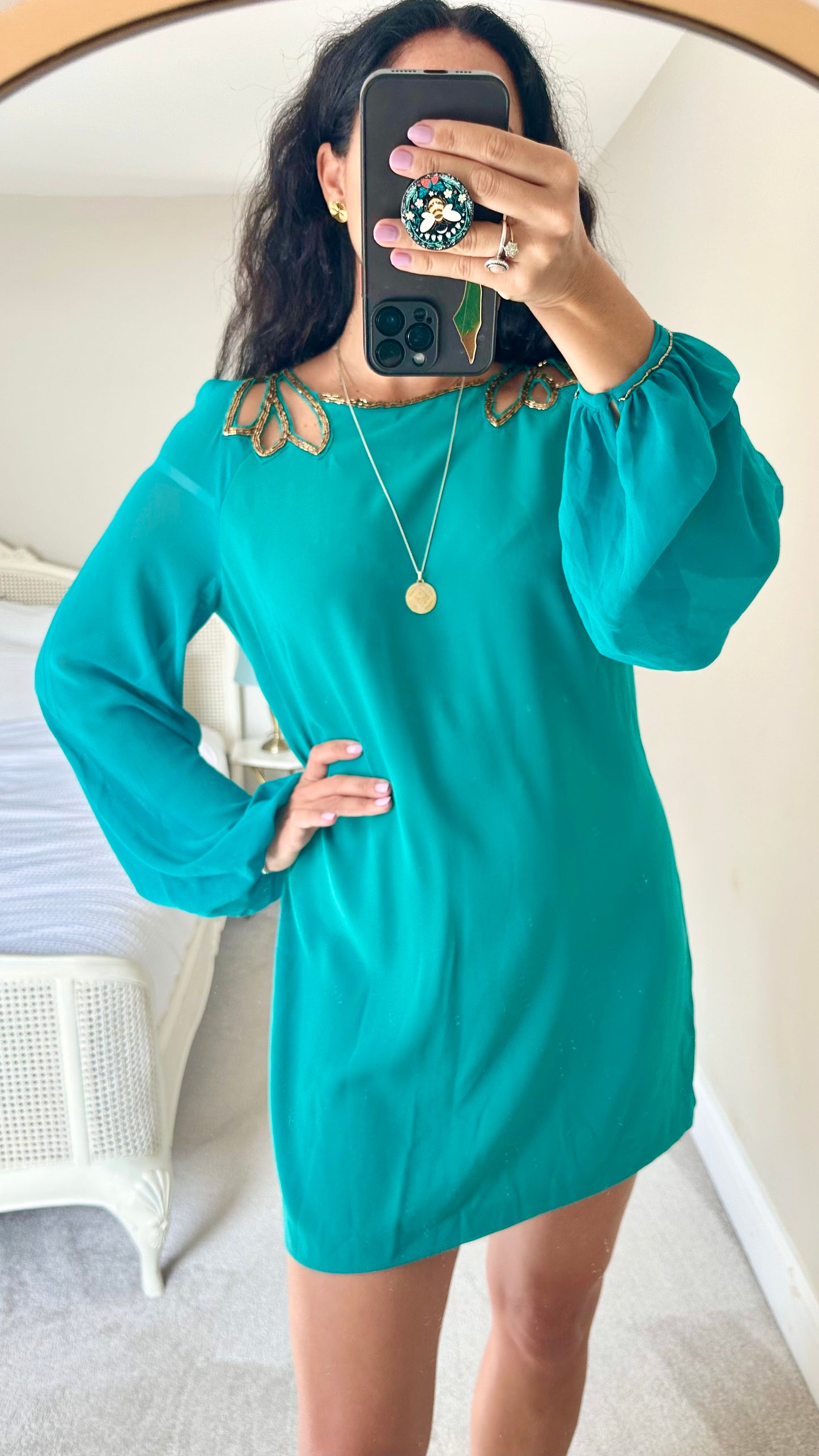 Warehouse spotlight teal turquoise green blue mini party Christmas dress extra large UK 12-14 vgc