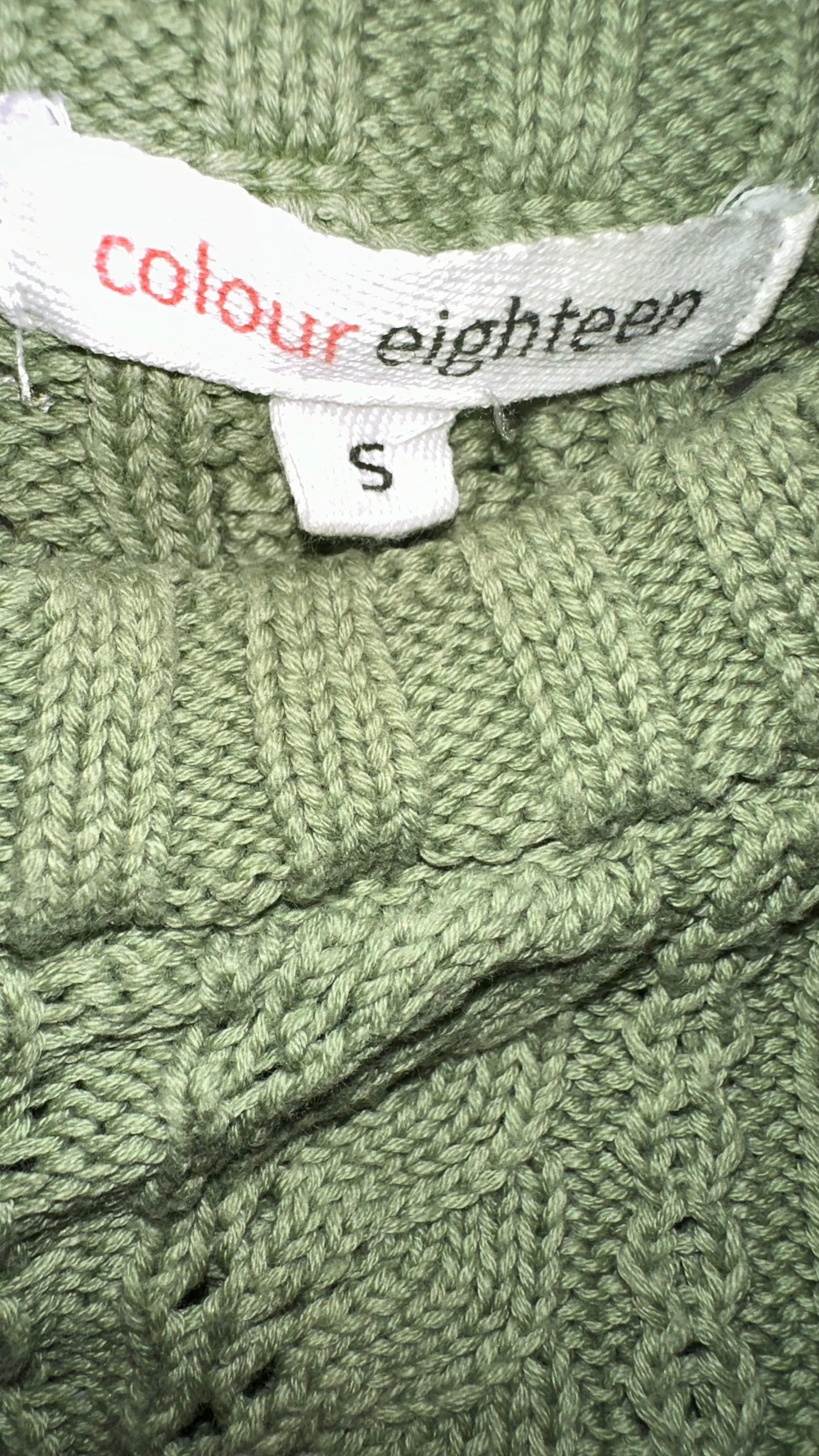 Colour Eighteen khaki olive green knitted waistcoat vest tank top cable knitted cotton small medium UK 10