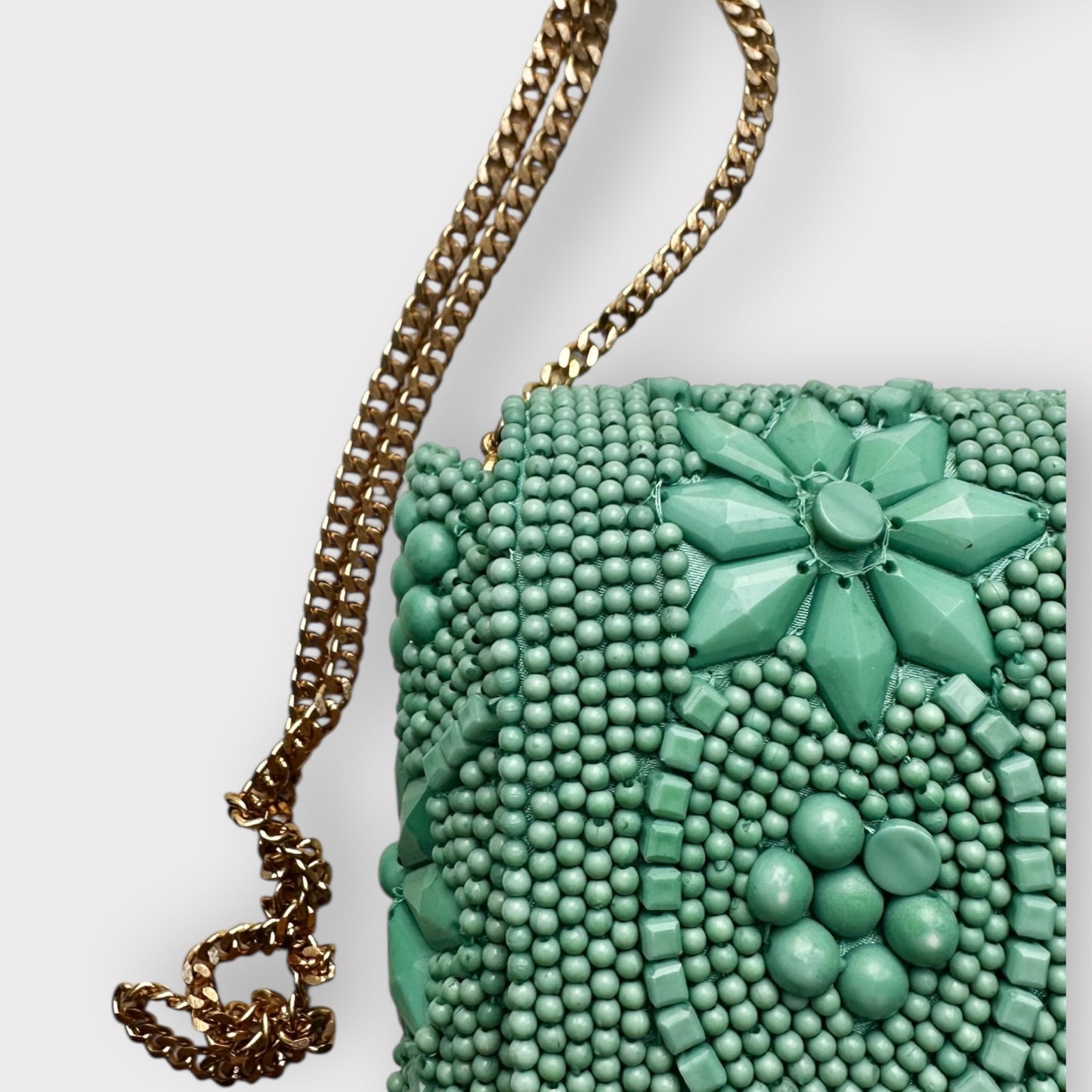 Anthropologie turquoise light green beaded clutch party bag small new bnwt event