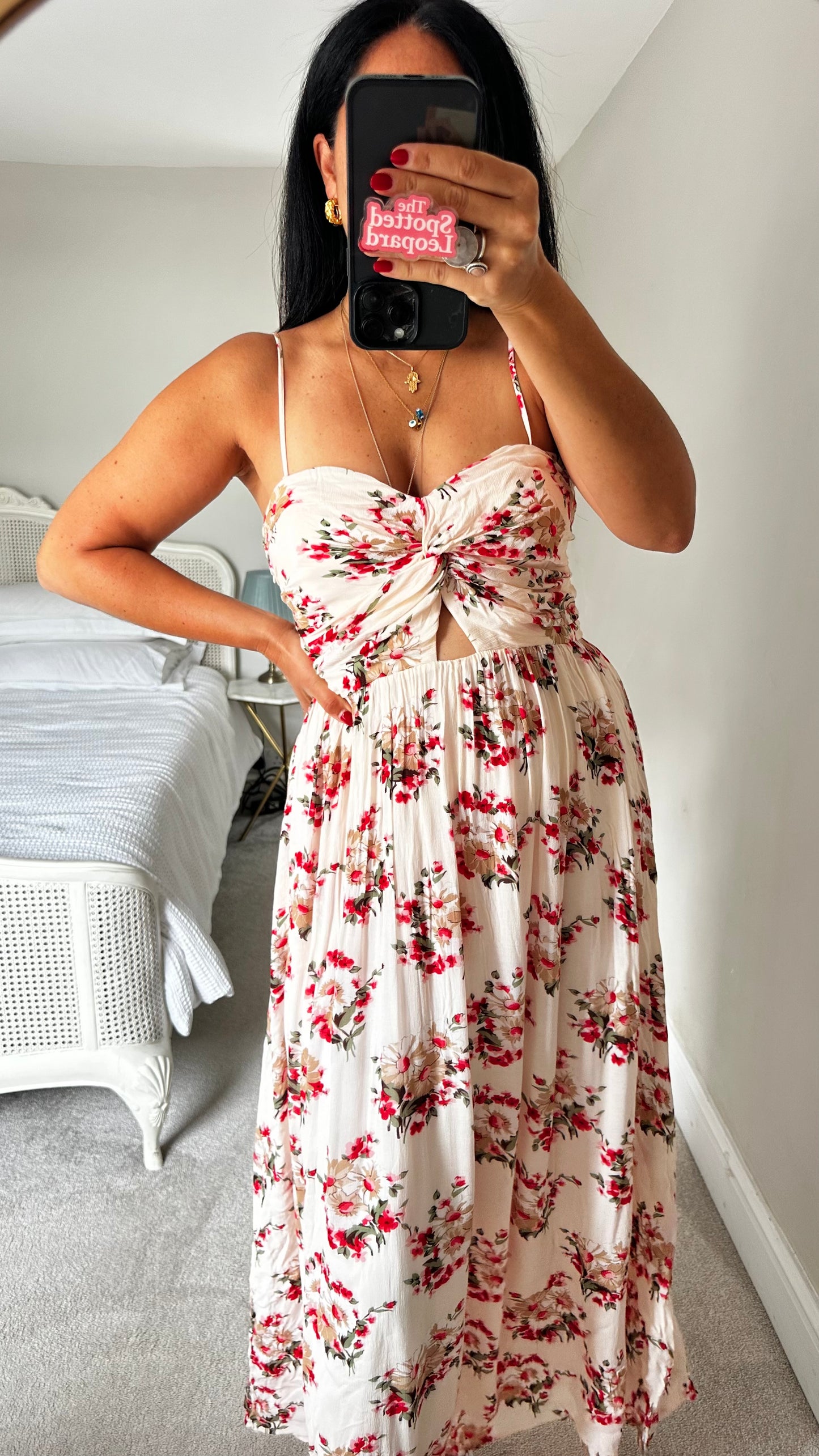 & other stories cream red floral holiday maxi long even dress medium UK 14 vgc