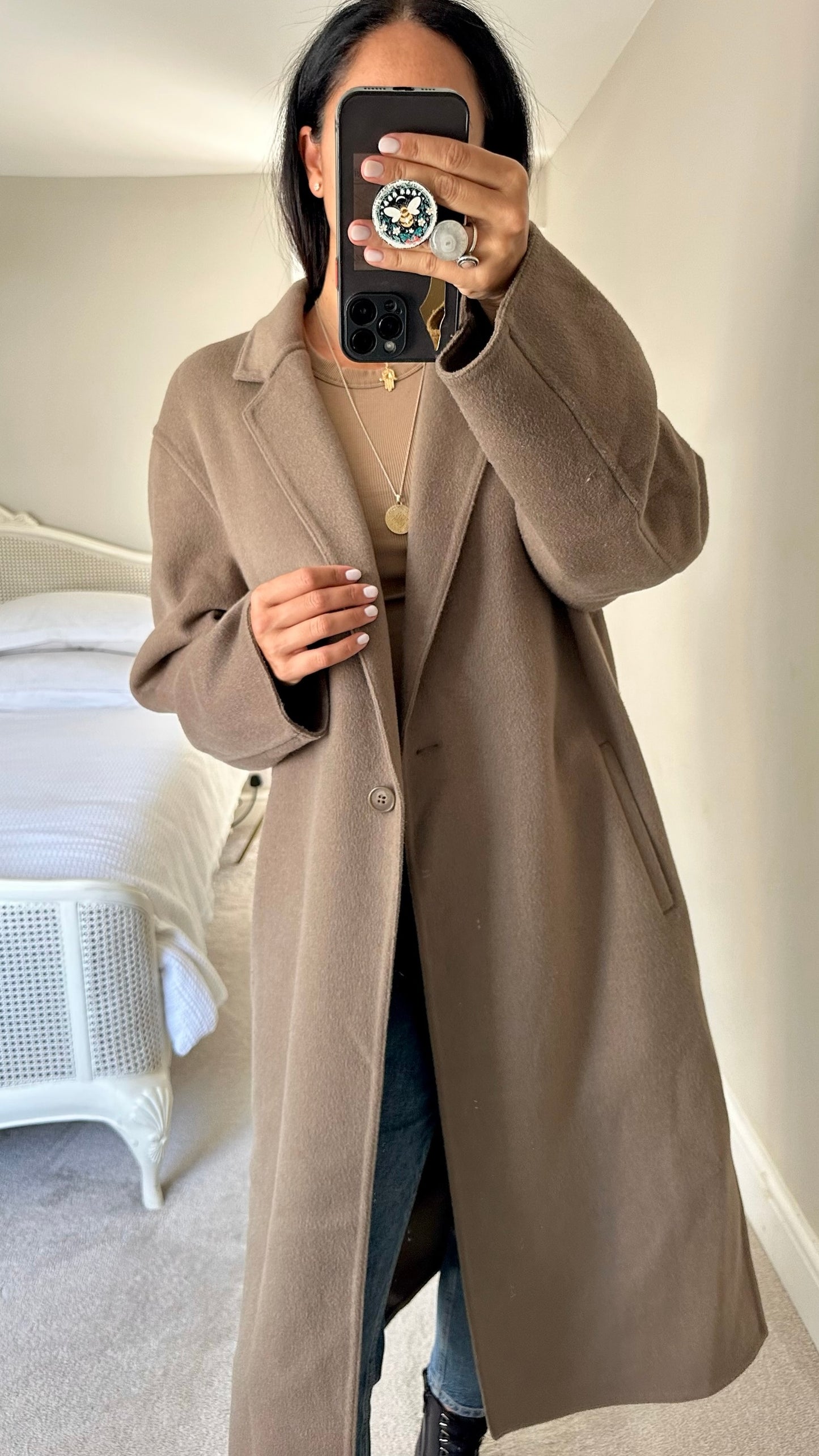 Uniqlo mink brown tan cream wool blend coat jacket large UK 12-14 vgc w25