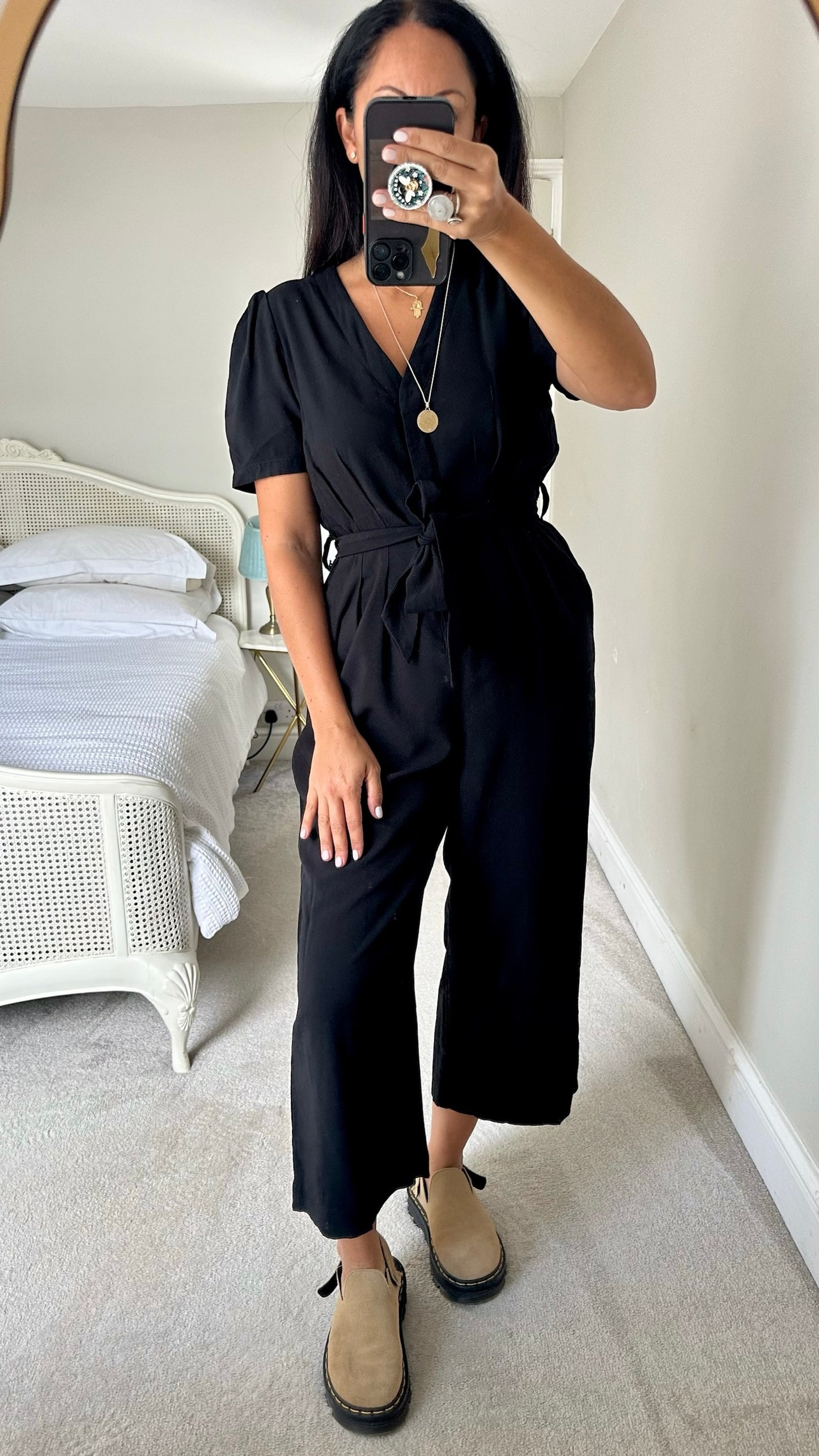 Oliver Bonas black tiewaist jumpsuit trouser suit medium M UK 10 excellent used condition