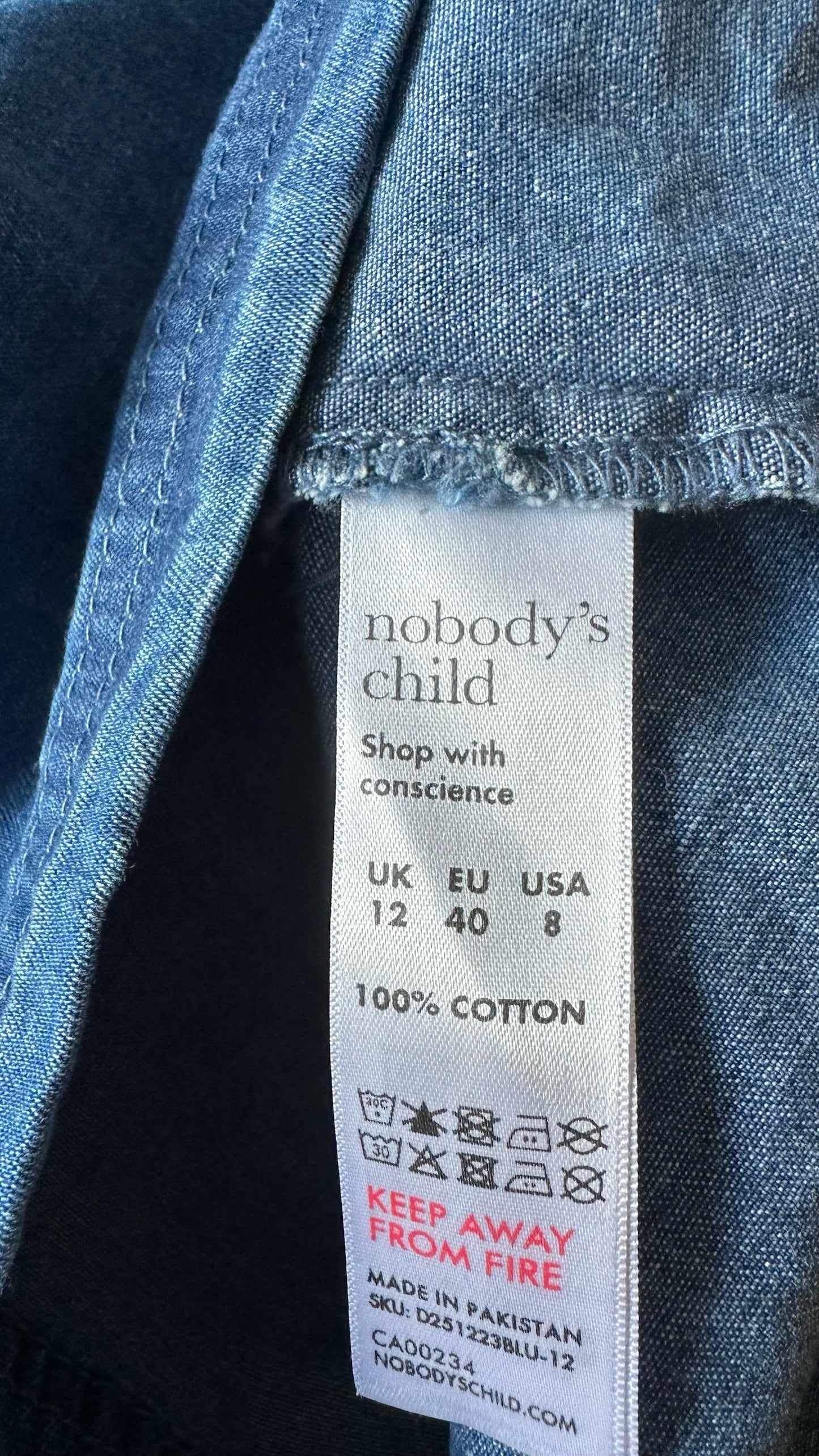 Nobodys Child navy blue denim jeans tie front midi dress UK 12 new bnwt