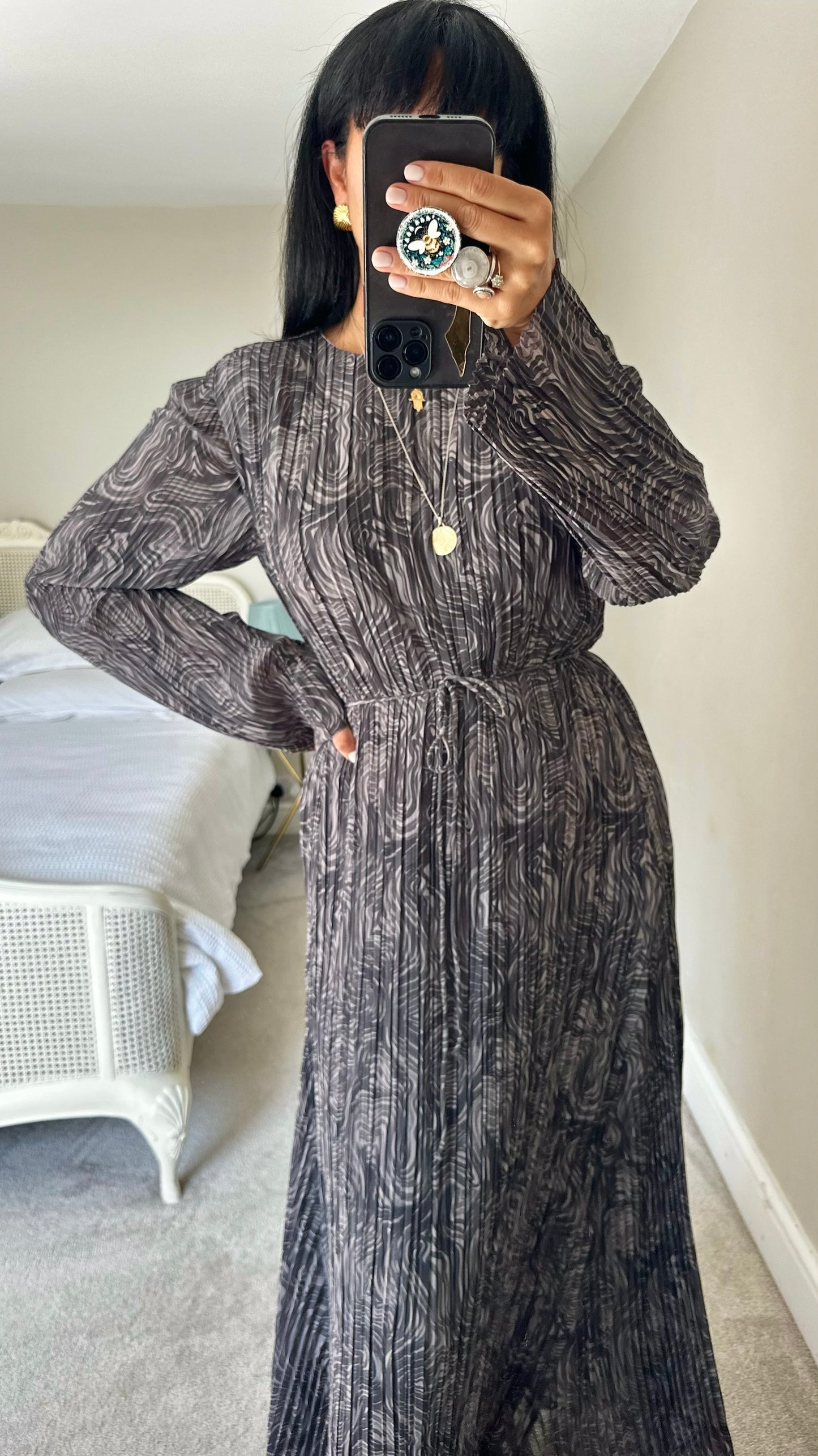 &Other stories lilac grey black plisse maxi event dress large L UK 12 excellent used condition