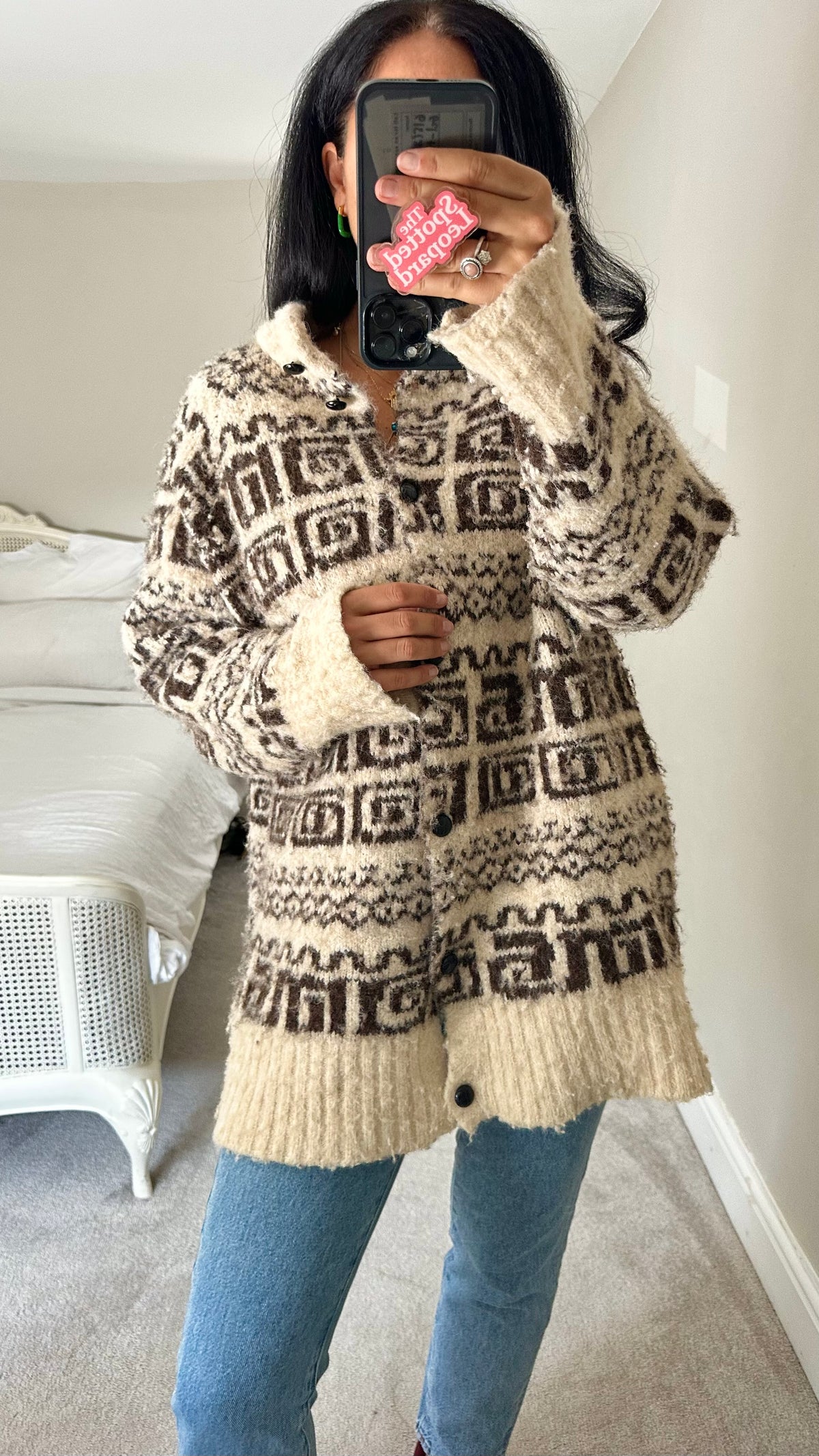 Damson Madder cream brown chunky knit cardigan jumper knitted oversized UK 12-14 vgc