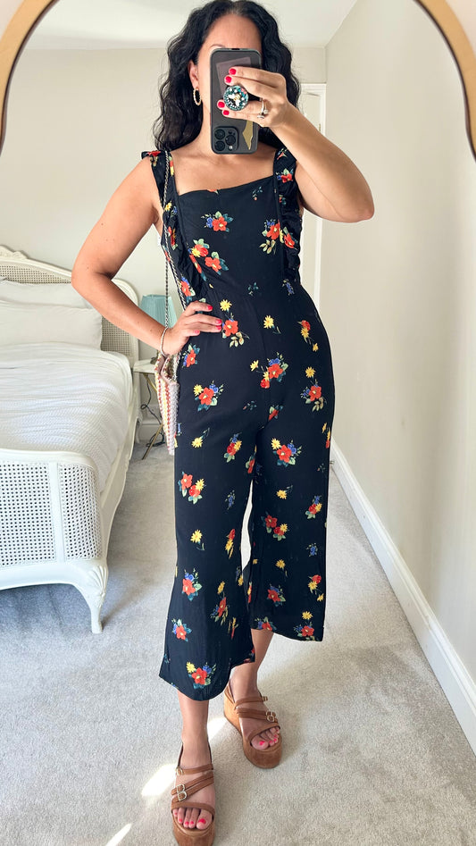 Nobody’s Child black red yellow floral jumpsuit medium large UK 10-12 vgc