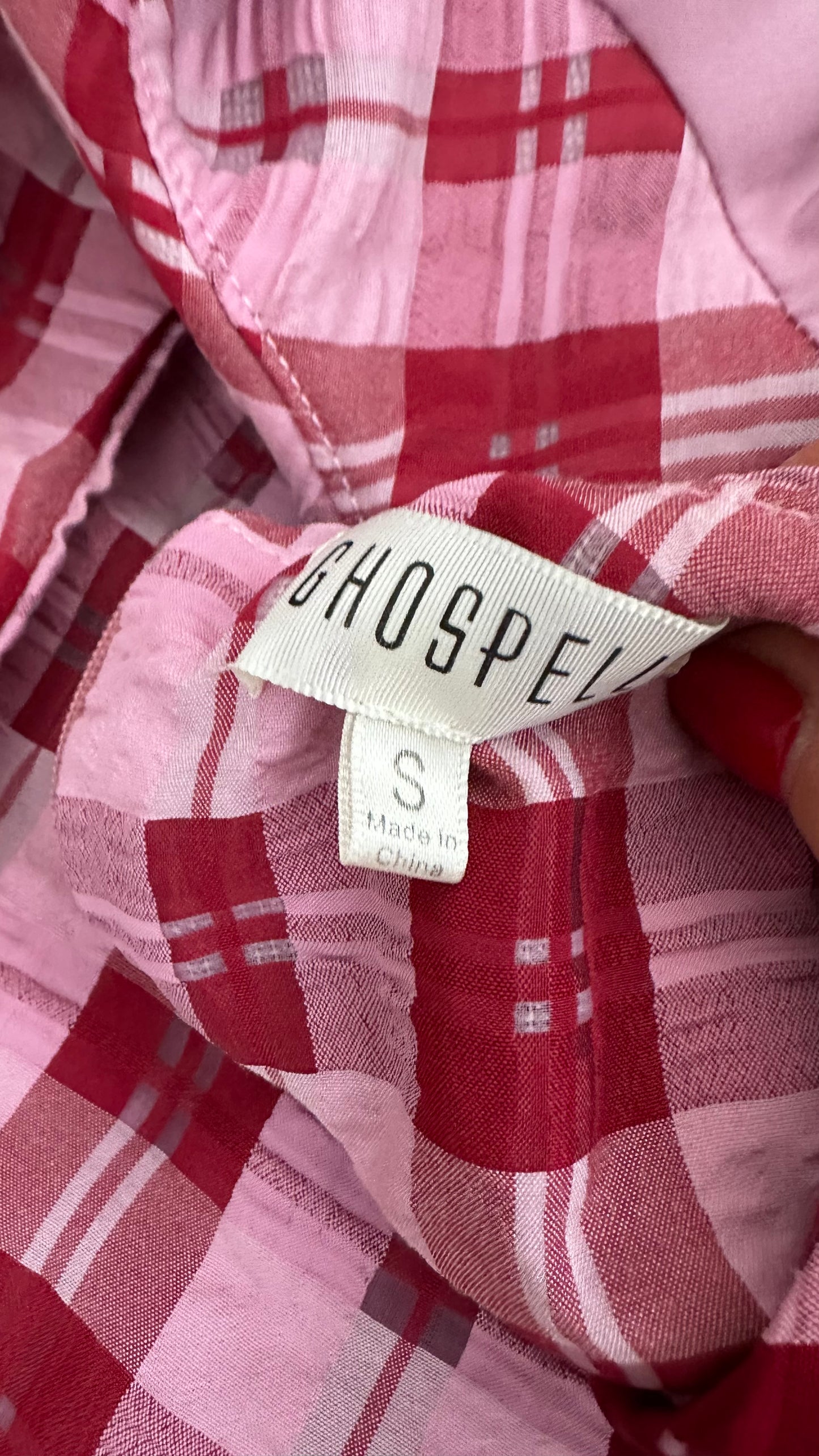 Ghosphell pink red gingham check mini dress small UK 8 petite