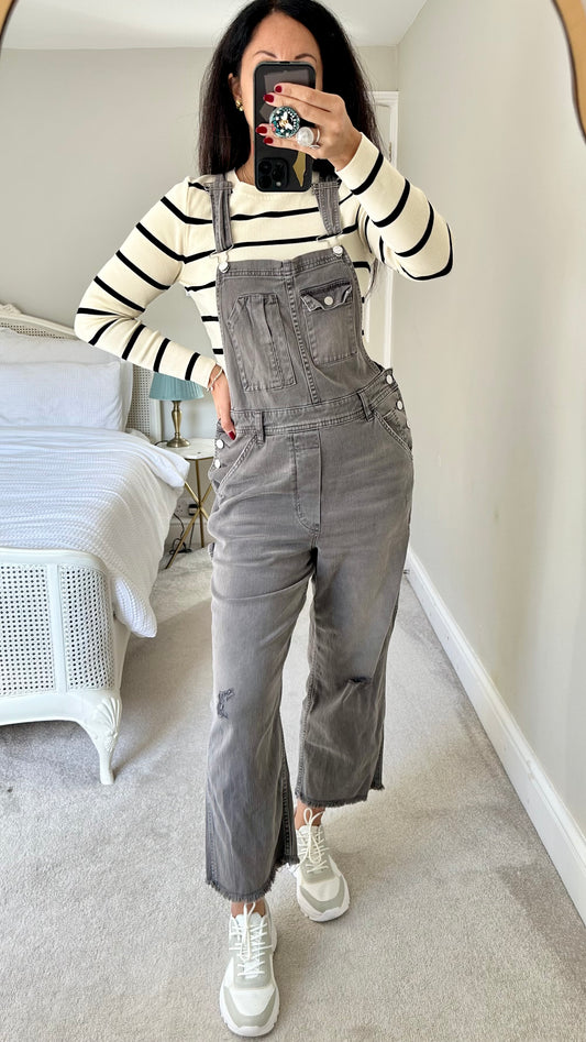 Pilcro @ Anthropologie grey denim jumpsuit dungarees large UK 12 vgc