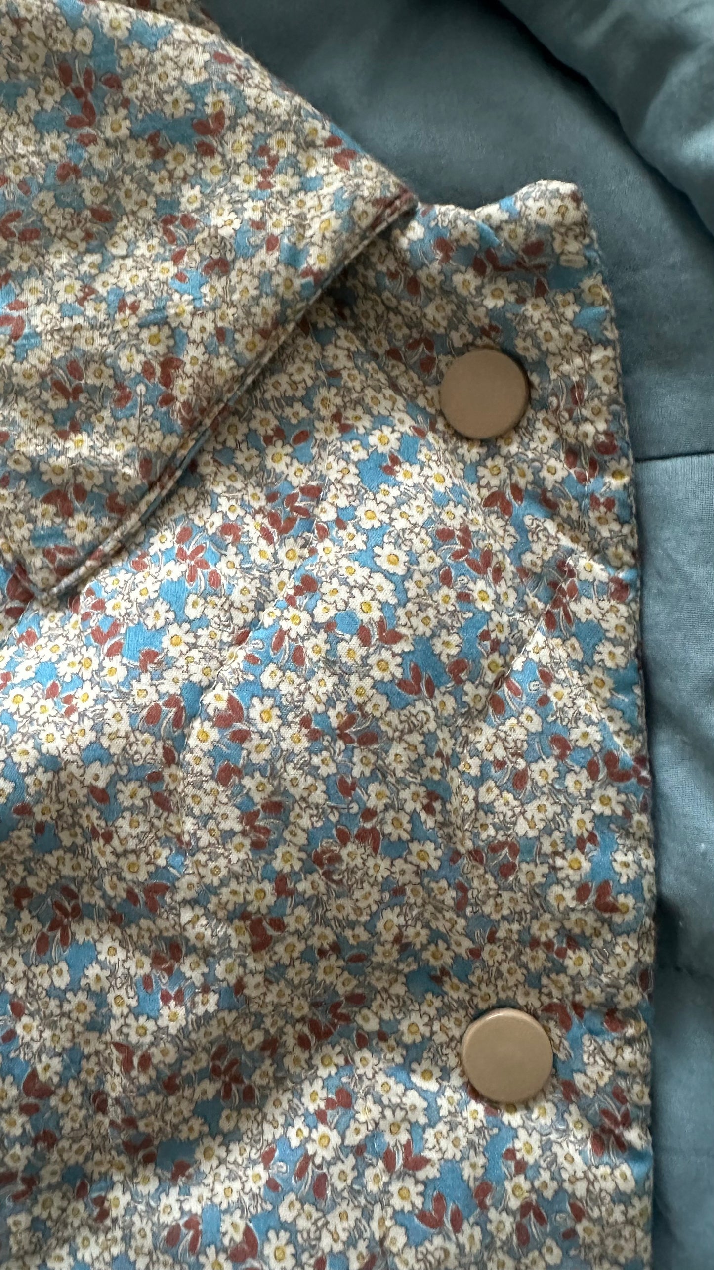 Mango light blue daisy floral print quilted shirt jacket shacket small medium UK 10 vgc