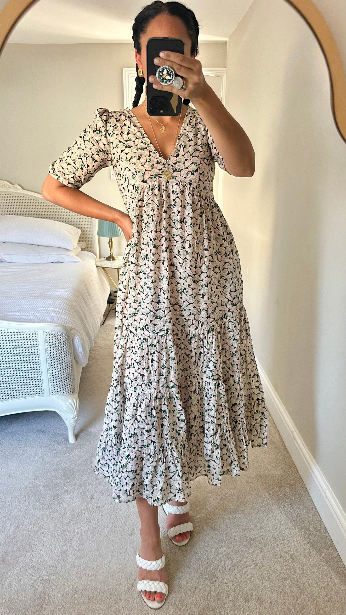 Hush shell seaside print maxi long cotton dress tiered extra small UK 6-8 vgc