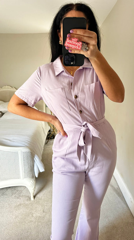 ASOS lilac cotton jumpsuit playsuit boilersuit flared small UK 10 vgc