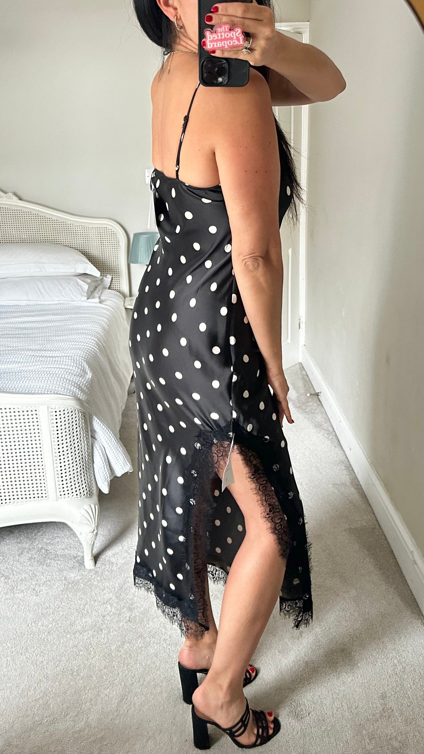 Nobody’s Child black cream polka dot midi dress small UK 8 new bnwt
