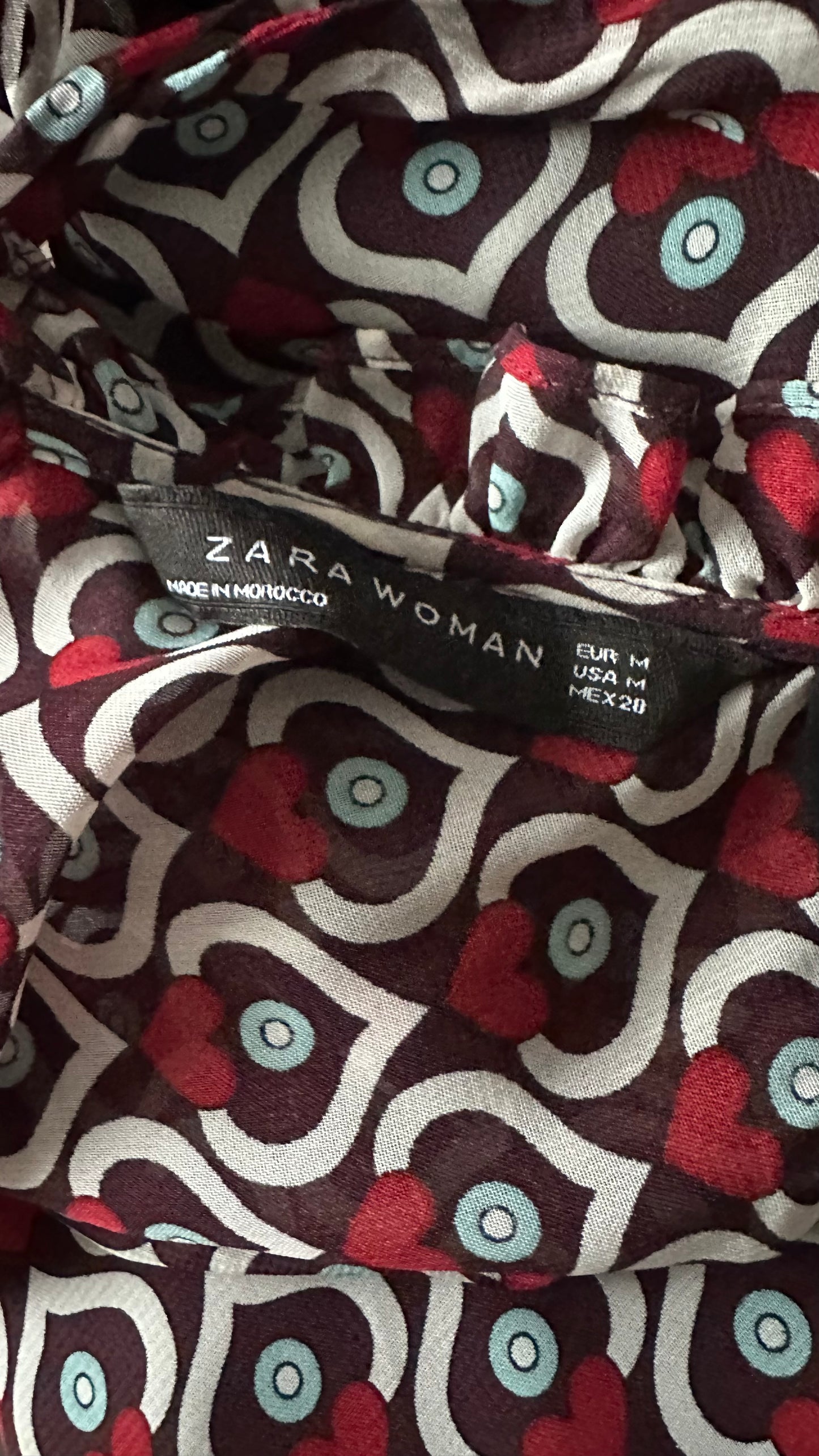 Zara red heart print midi valentines dress long medium UK 12