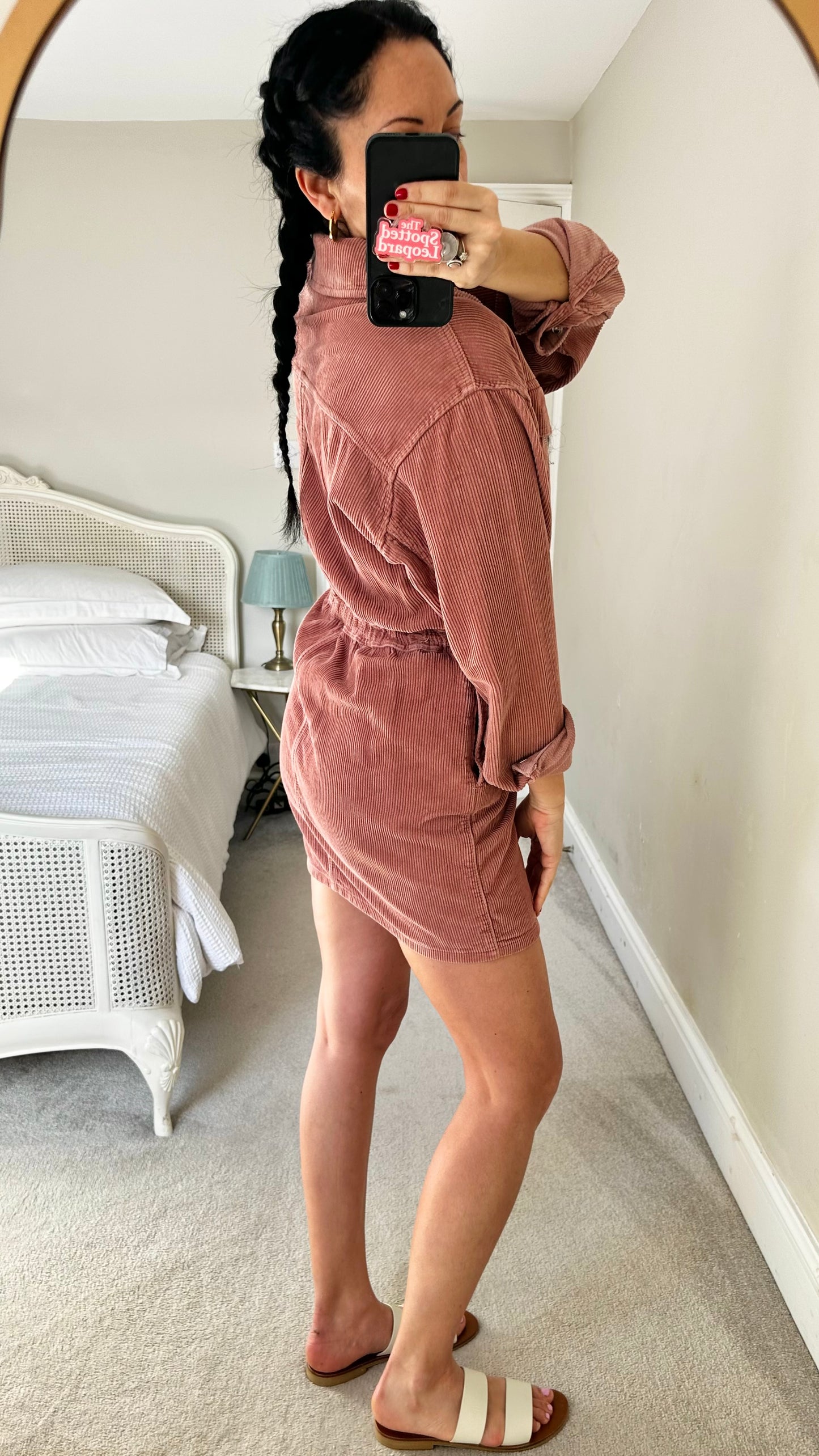 Topshop dusky pink corduroy zip up mini dress casual small UK 8 vgc