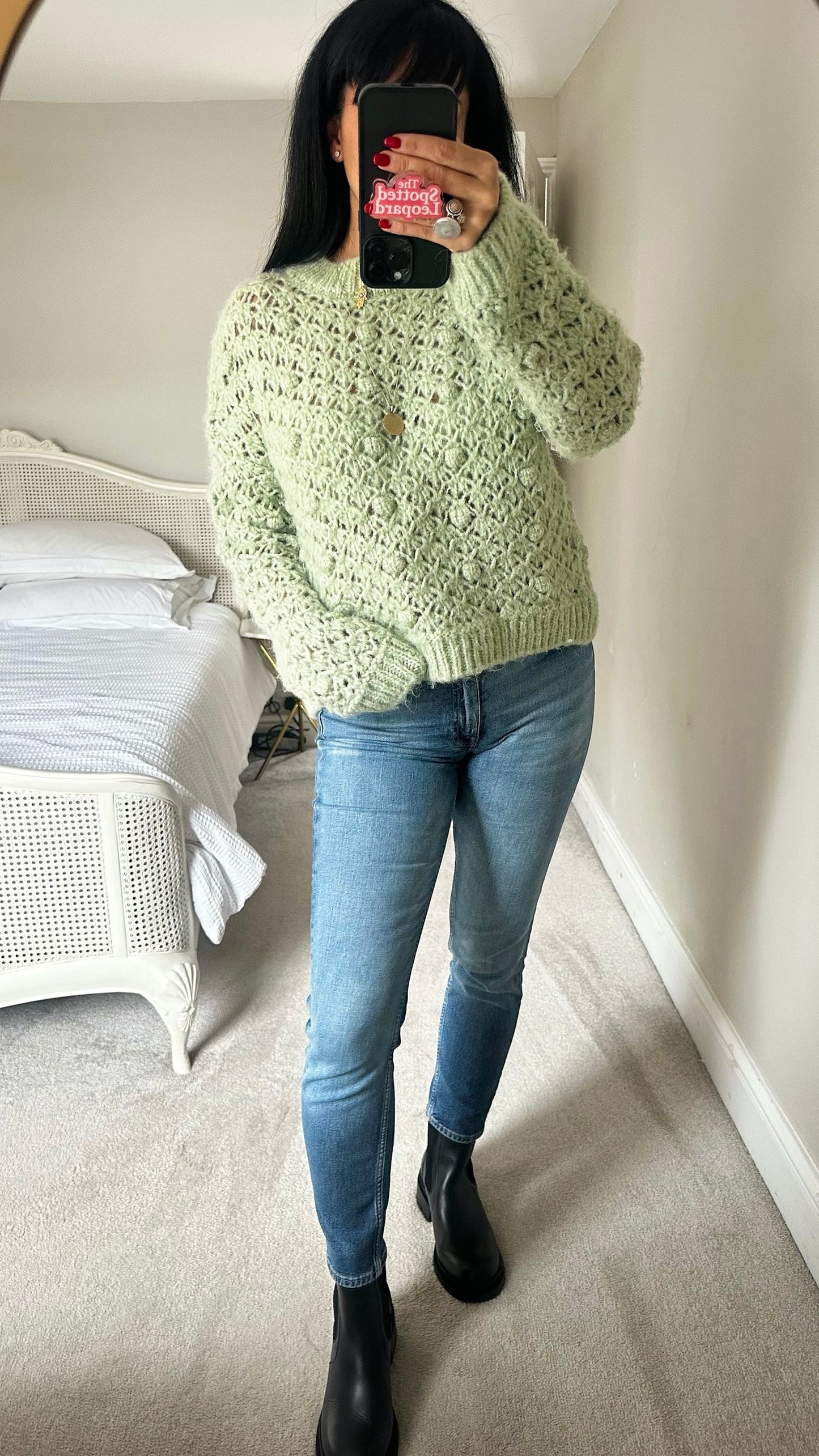 Mango light green bobble knit alpaca wool jumper medium large ML UK 10-12