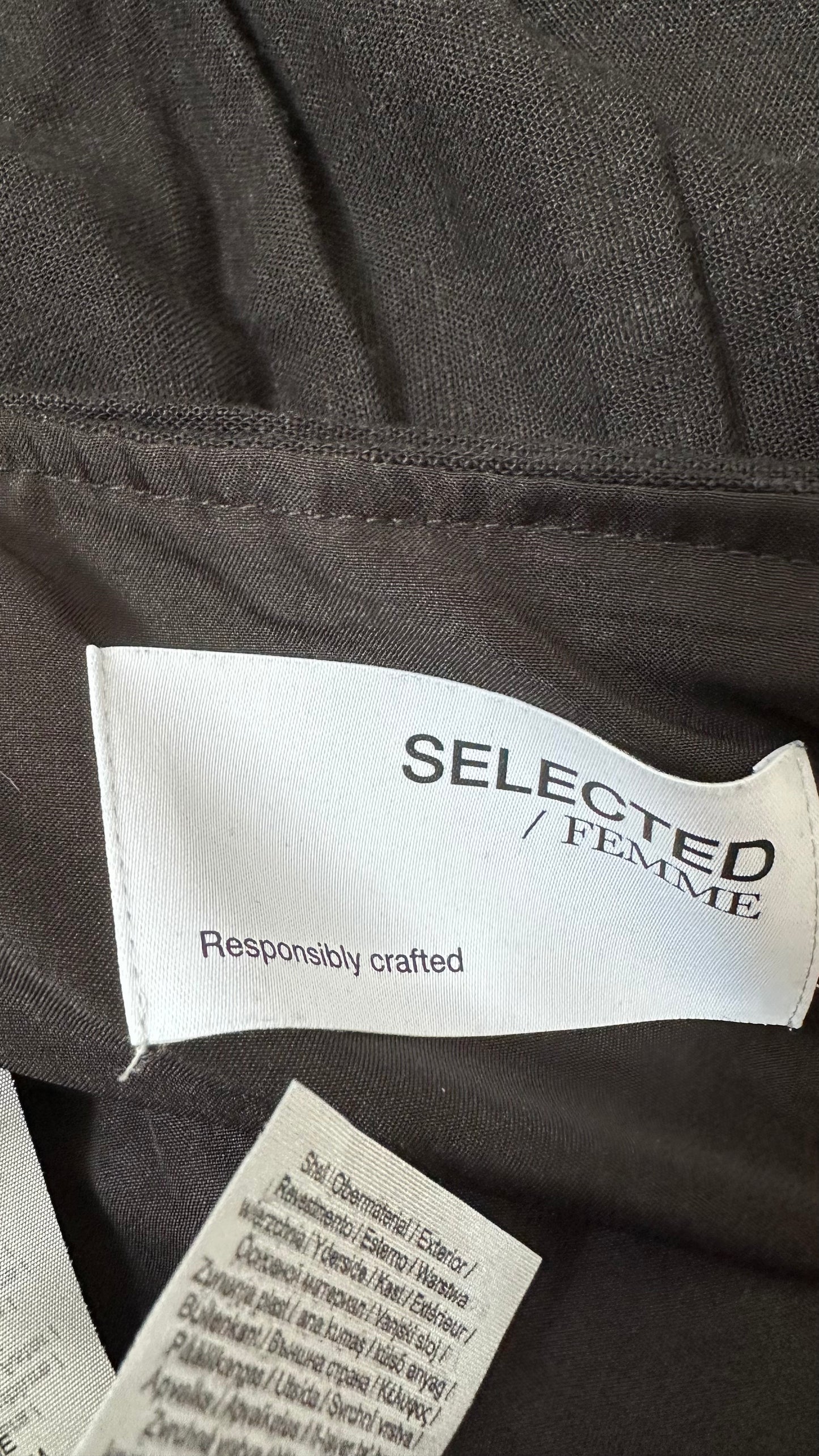 Selected Femme @ Anthropologie black linen blend sun dress midi small UK 8 holiday vgc
