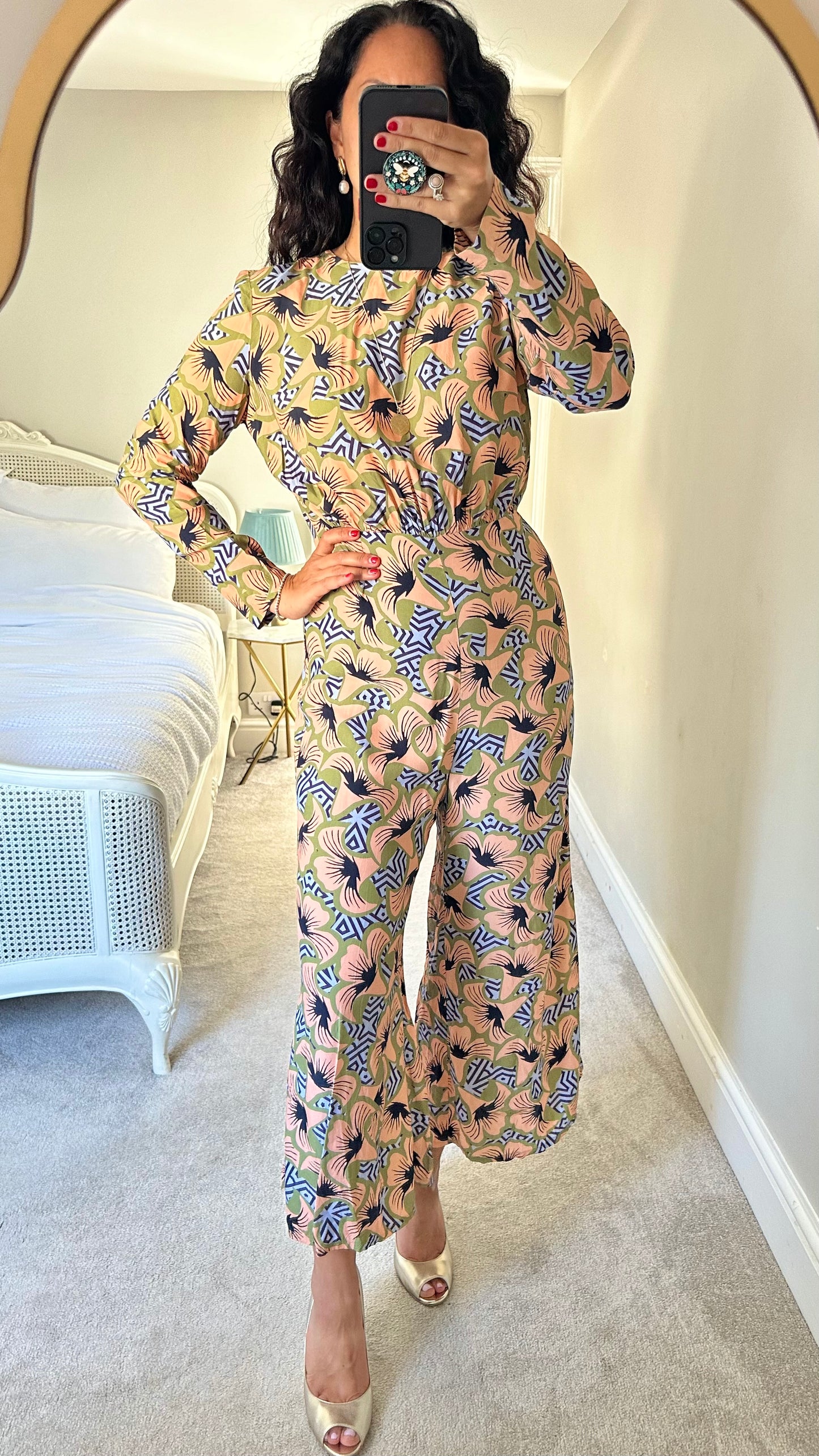 ASOS Africa chi chia printed apricot jumpsuit large UK 12 vgc