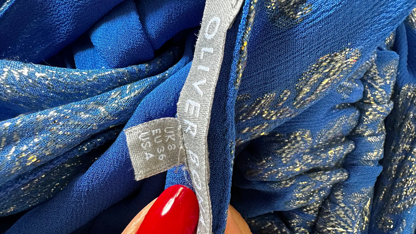Oliver Bonas royal blue silver metallic maxi long dress UK 8 10 event vgc