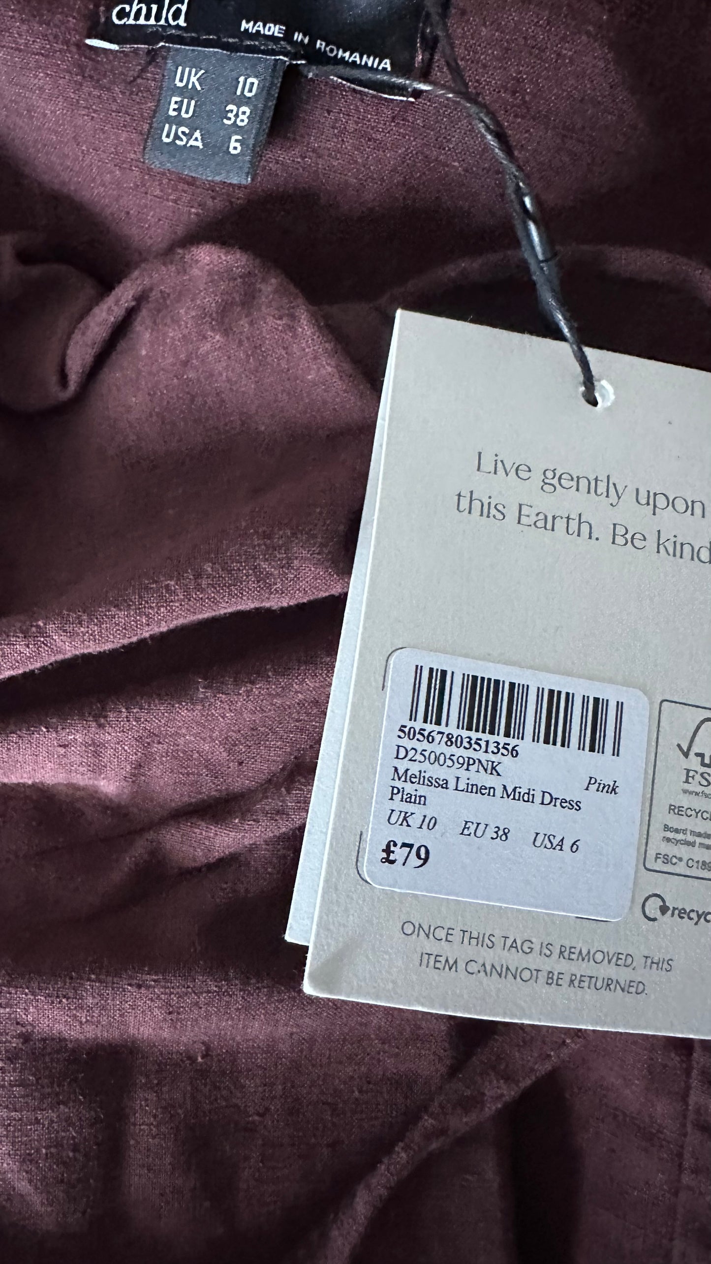 Nobody’s Child brown linen blend button up midi dress small UK 10 new bnwt