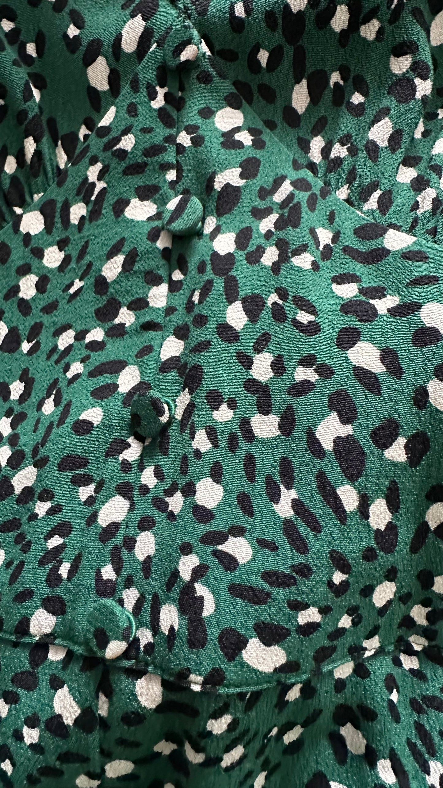 Whistles dark green black white leopard animal print midi dress small UK 8 vgc