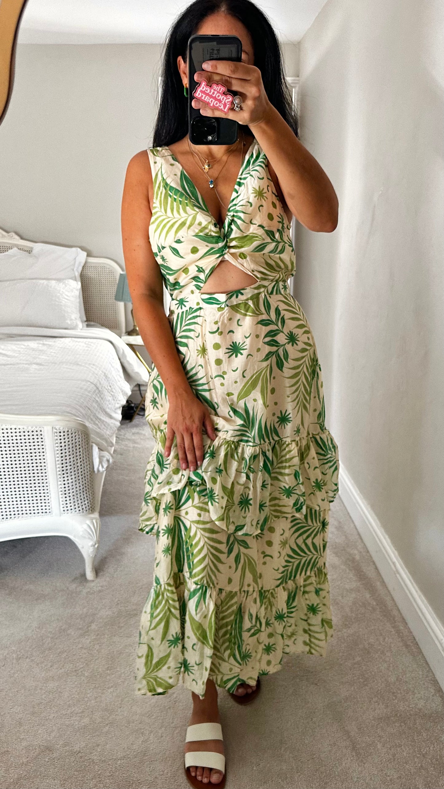 & other stories green cream star jungle print occasion event dress medium UK 12-14 vgc long
