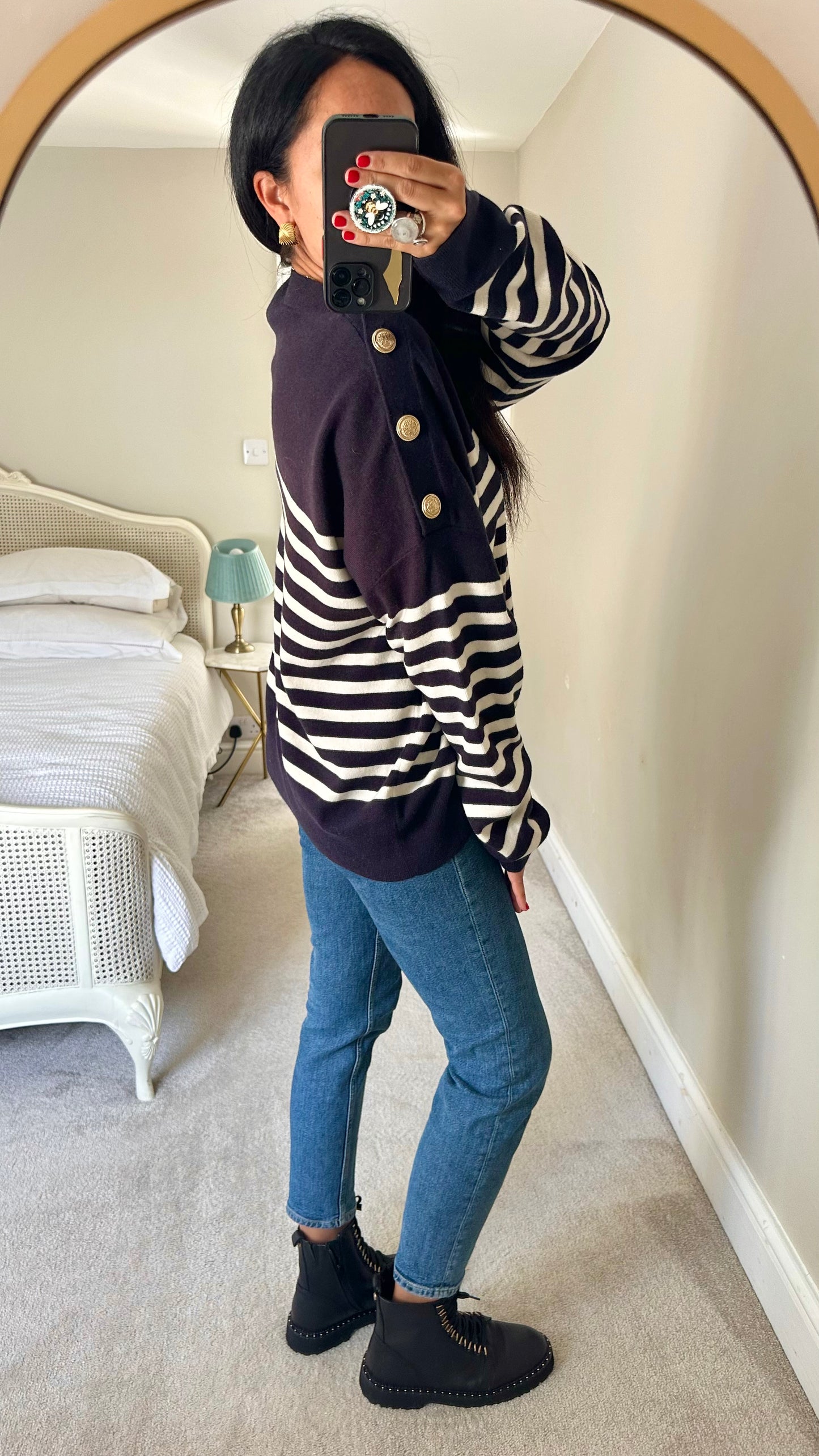 & other stories navy blue white stripe wool blend knitted jumper extra large UK 14 new bnwot w25