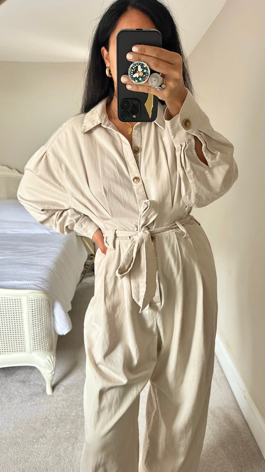 & other stories stone cream beige oversized jumpsuit extra large UK 14 vgc