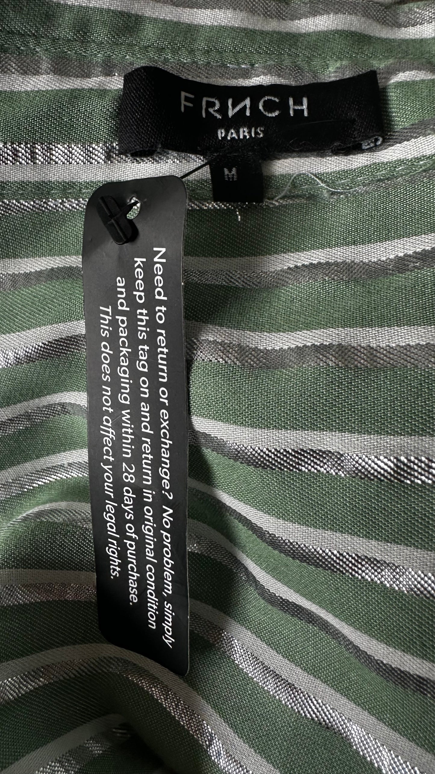 FRNCH Green white silver stripe shirt top small medium UK 10-12