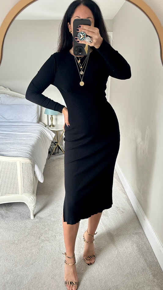 Nobody’s Child black ribbed midi long dress small medium UK 8 10 vgc