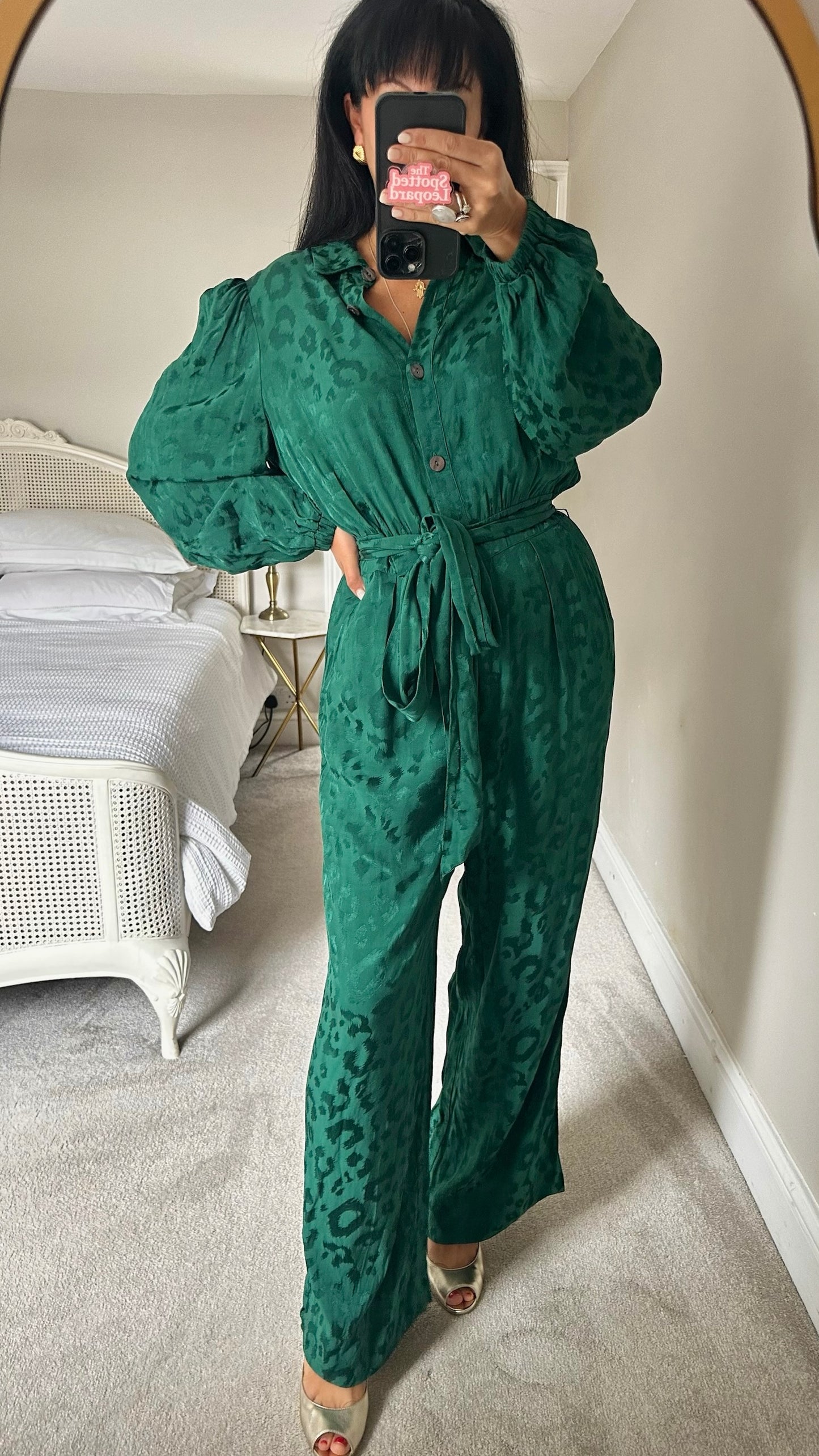 Kitri emerald green leopard print belted jumpsuit event extra large XL UK 14