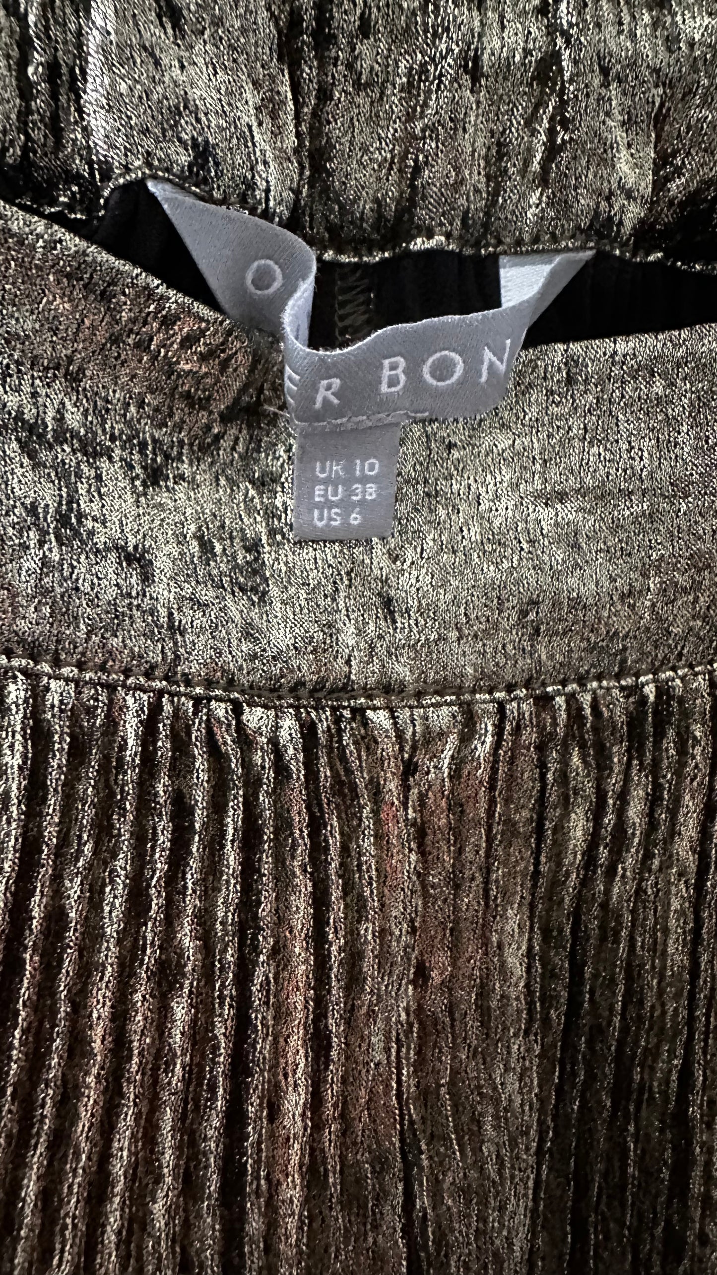 Oliver Bonas bronze metallic plissé wide leg trousers small UK 10 vgc