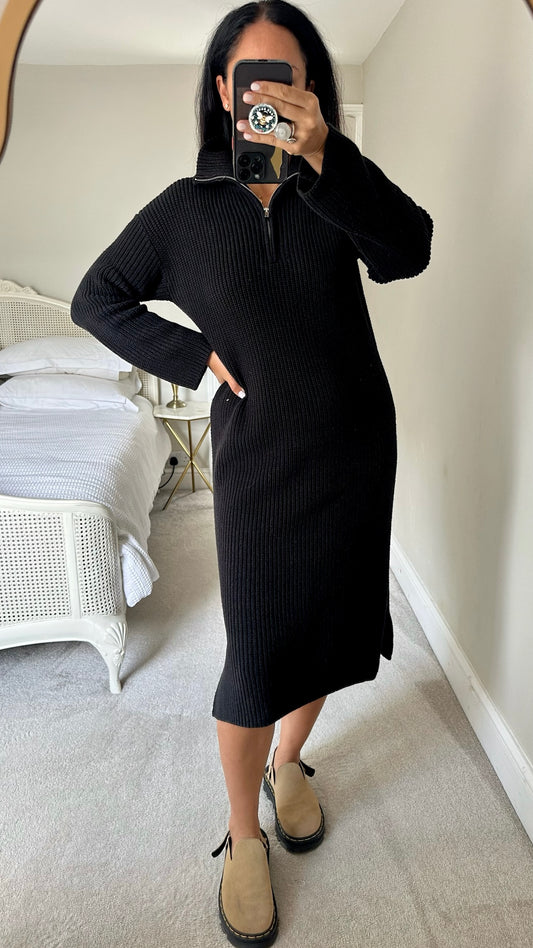 Selected Femme @Anthropologie black knitted zip long jumper dress large L UK 12-14 excellent used condition