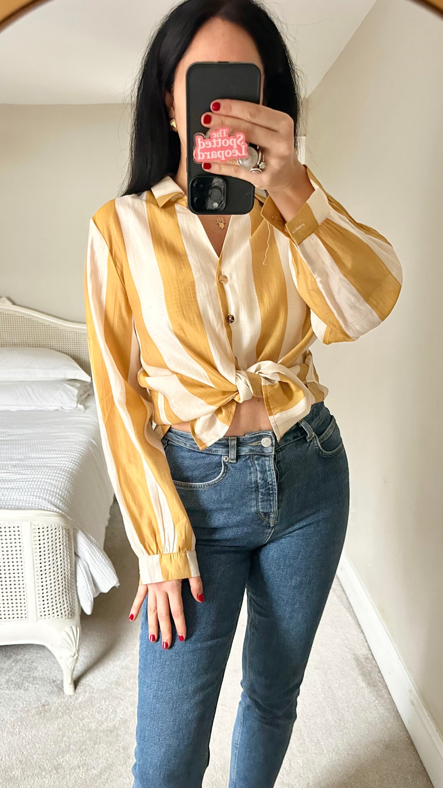 Never fully dressed cream mustard stripe shirt top small UK 8 vgc