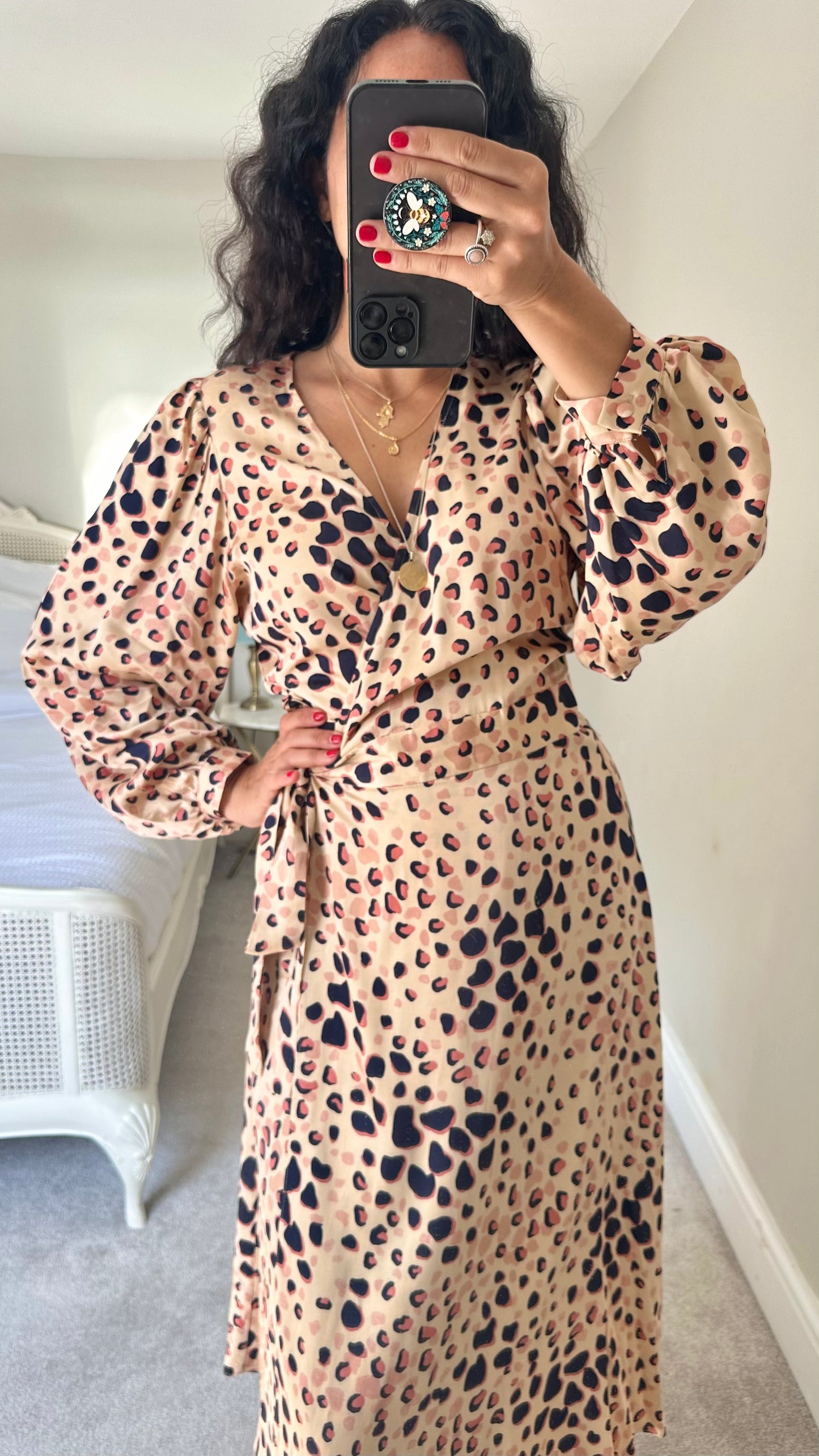 Second Female caramel leopard print wrap midi dress medium UK 10 12 vgc