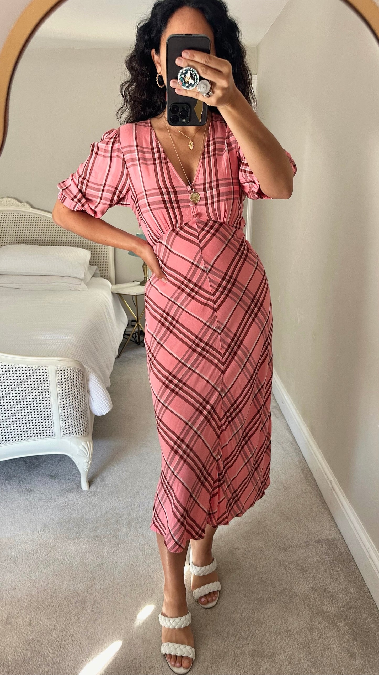 Kitri pink brown gingham event dress medium UK 10 vgc