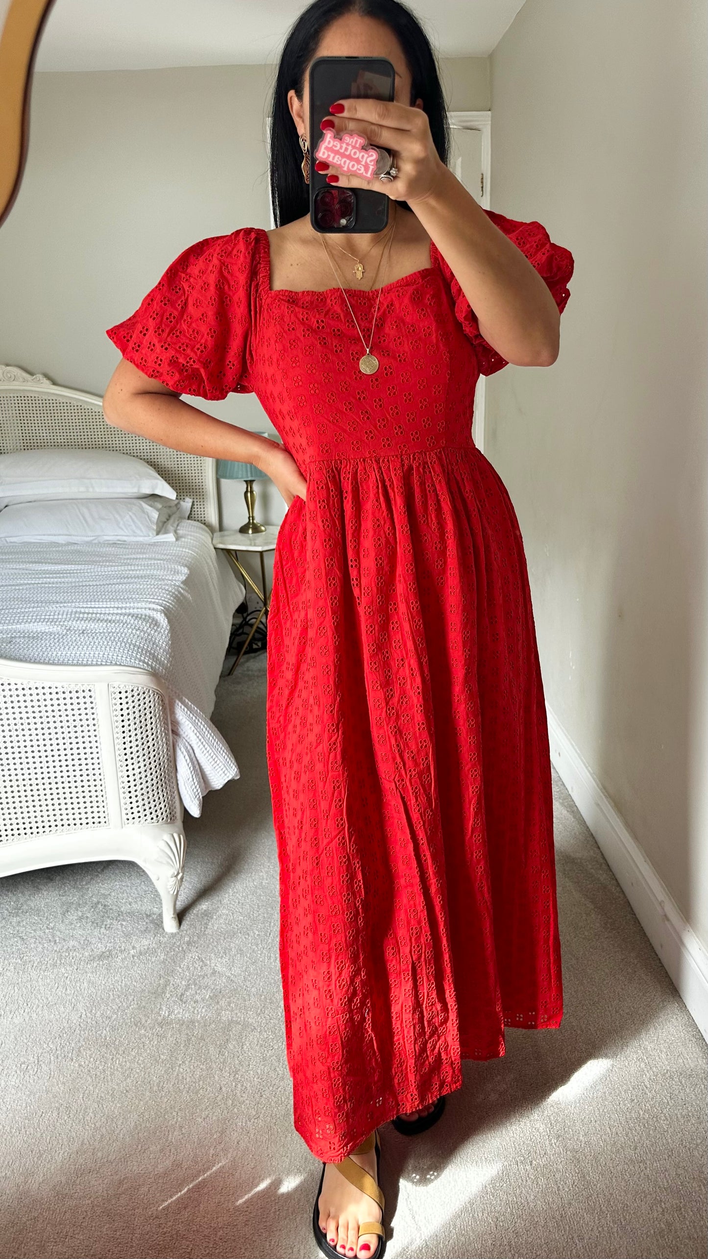 Selected Femme @ Anthropologie Red broderie anglaise cotton dress medium large UK 14+